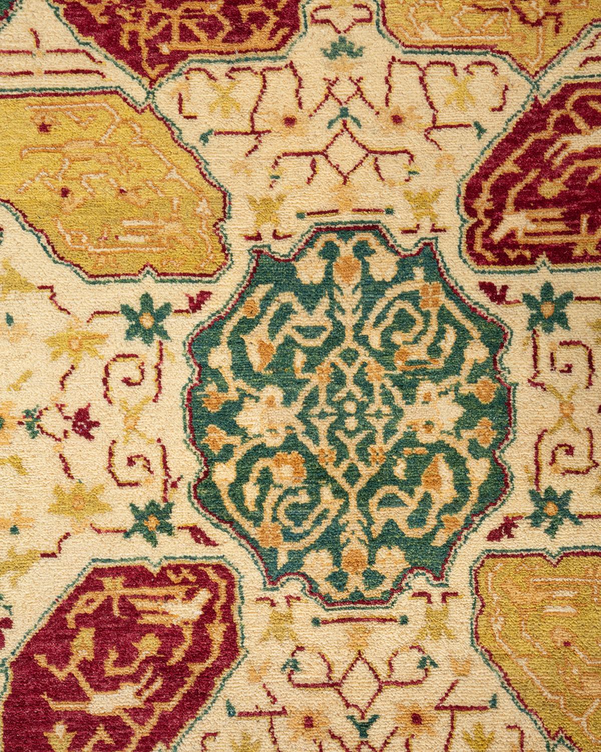 Handgeknüpfter orientalischer Mogul Elfenbeinfarbener Teppich, Unikat (Pakistanisch) im Angebot