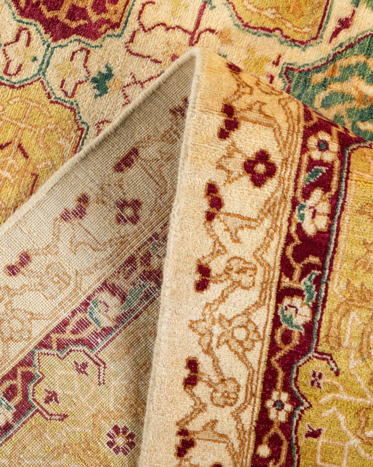 Handgeknüpfter orientalischer Mogul Elfenbeinfarbener Teppich, Unikat (Wolle) im Angebot