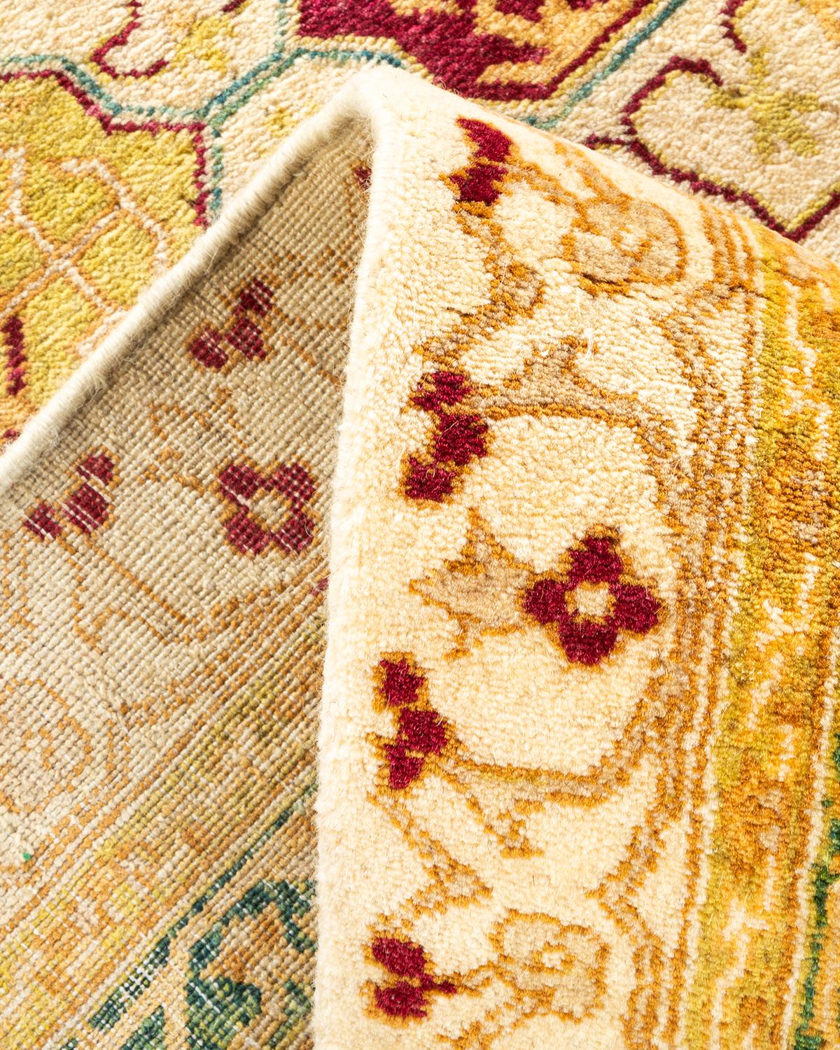 Handgeknüpfter orientalischer Mogul Elfenbeinfarbener Teppich, Unikat (Wolle) im Angebot