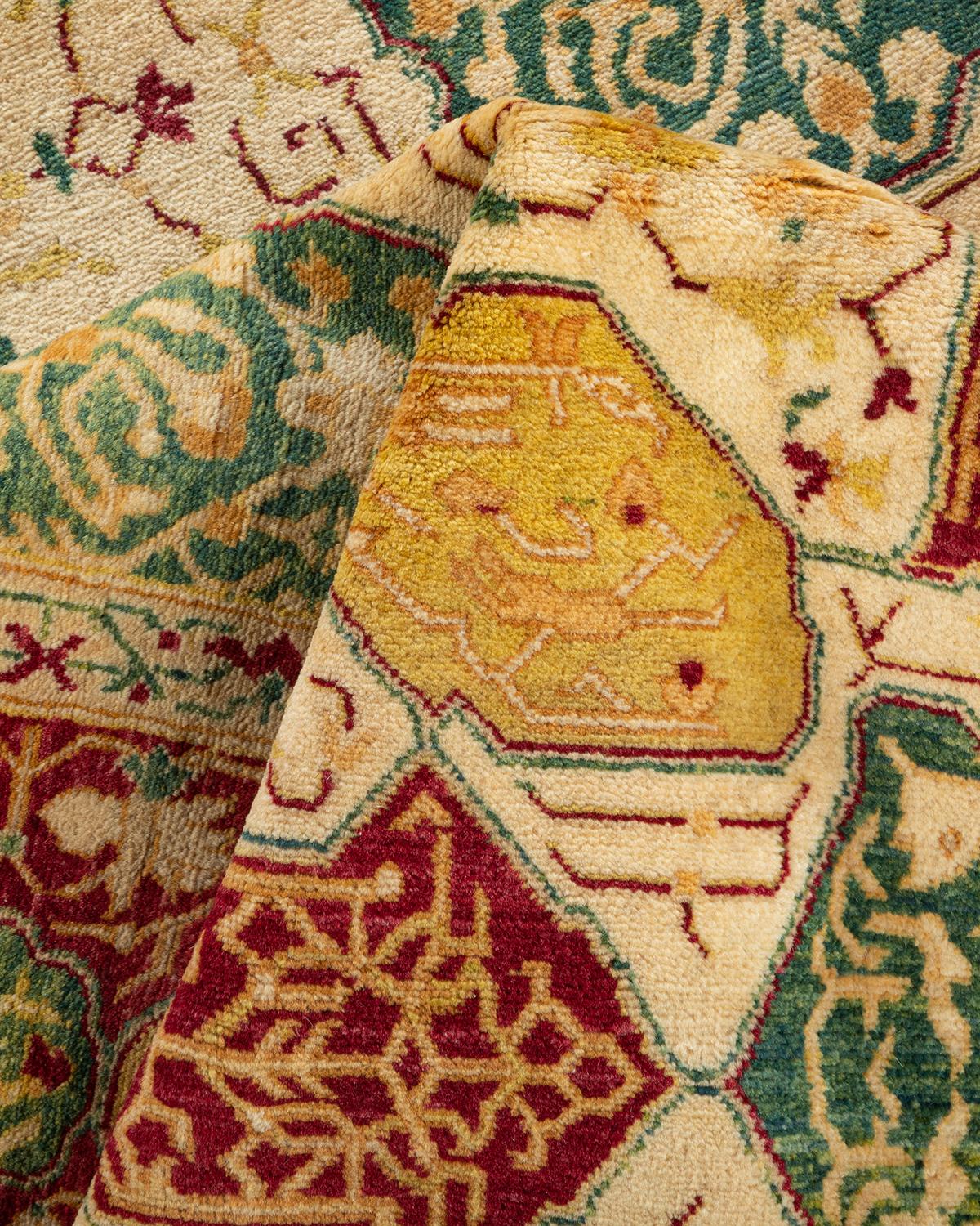 Handgeknüpfter orientalischer Mogul Elfenbeinfarbener Teppich, Unikat im Angebot 1