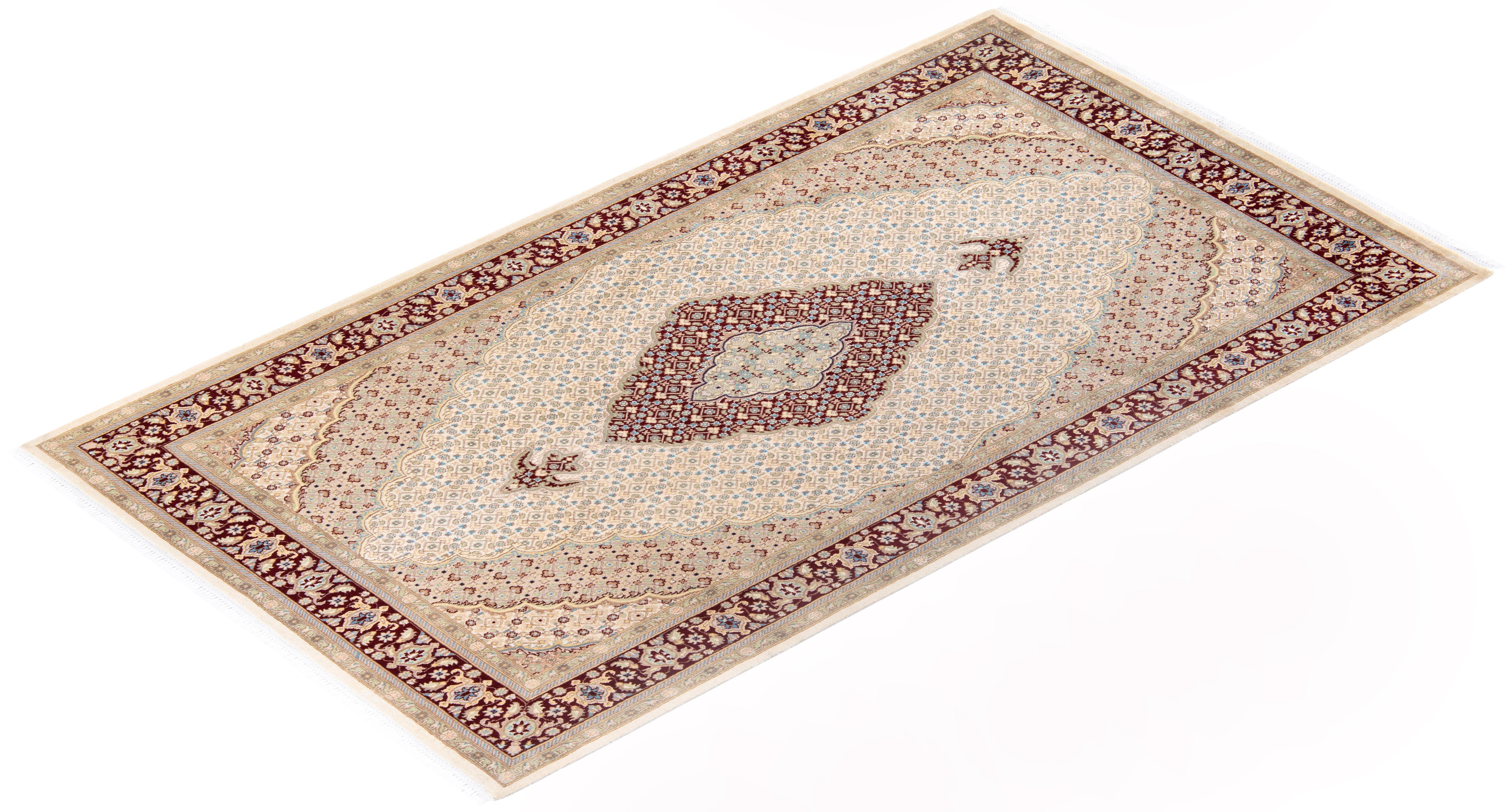 One-Of-A-Kind Hand Knotted Oriental Mogul Ivory Area Rug 6' 1