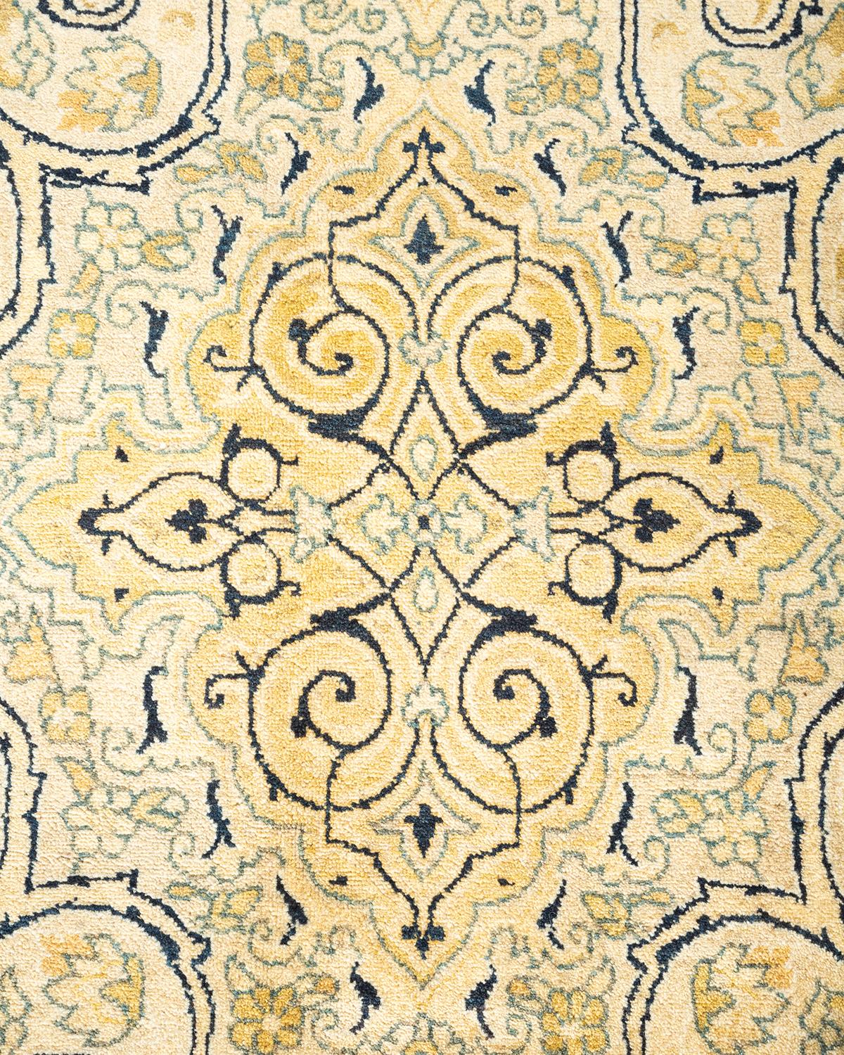 Pakistani One-Of-A-Kind Hand Knotted Oriental Mogul Ivory Area Rug For Sale