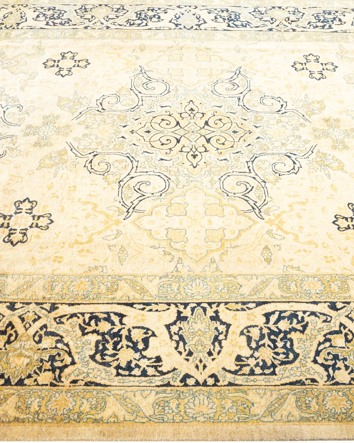 One-Of-A-Kind Hand Knotted Oriental Mogul Ivory Area Rug In New Condition For Sale In Norwalk, CT