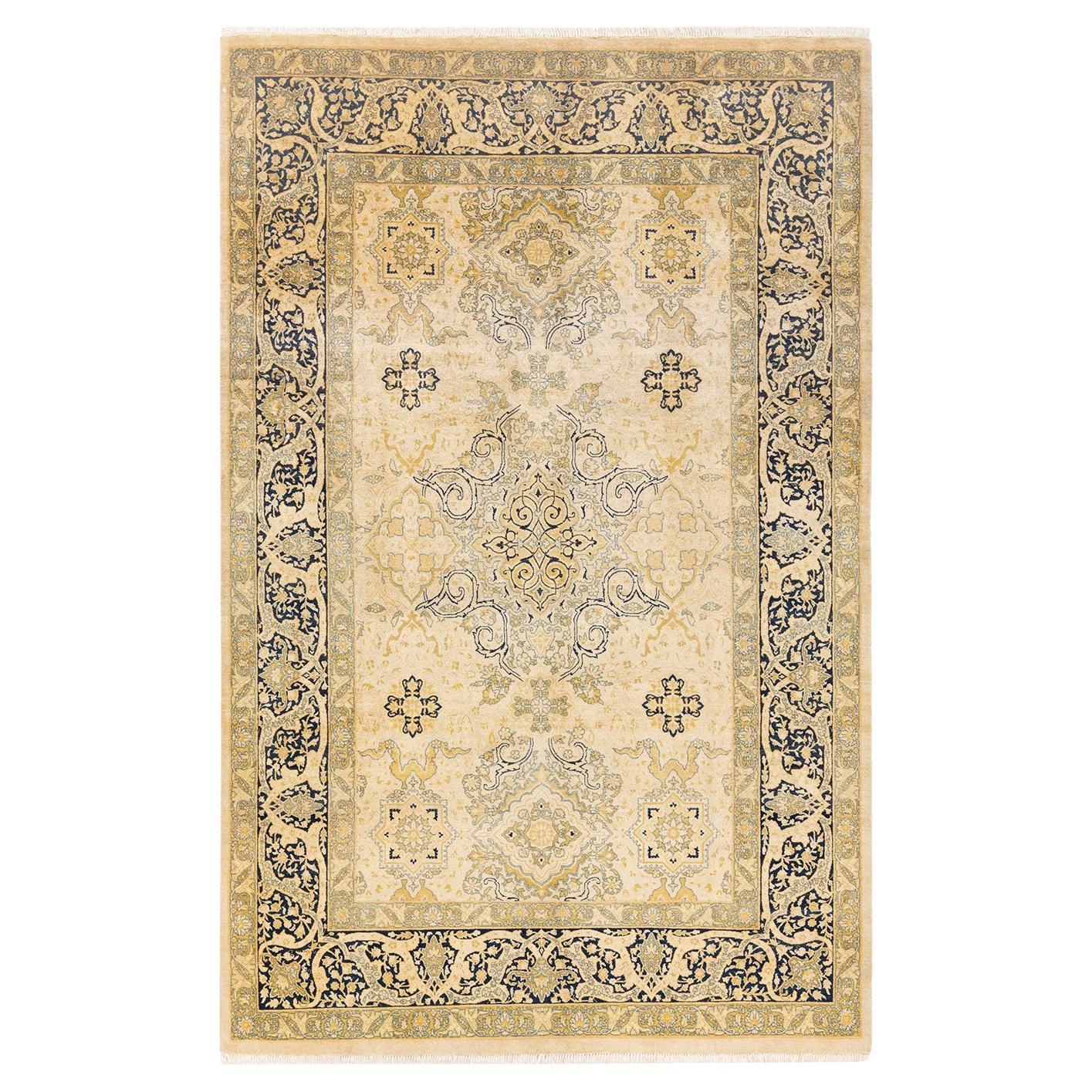 One-Of-A-Kind Hand Knotted Oriental Mogul Ivory Area Rug