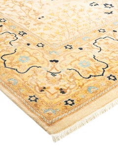 Handgeknüpfter orientalischer Mogul elfenbeinfarbener Teppich in Elfenbein, Unikat