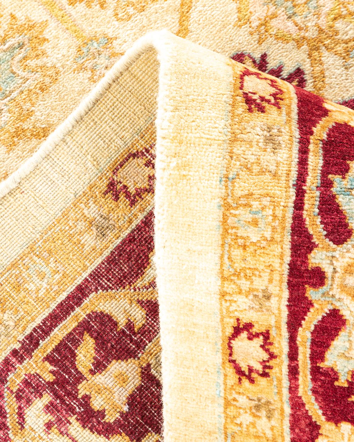 Handgeknüpfter orientalischer Mogul Elfenbeinfarbener Teppich, Unikat (Wolle) im Angebot