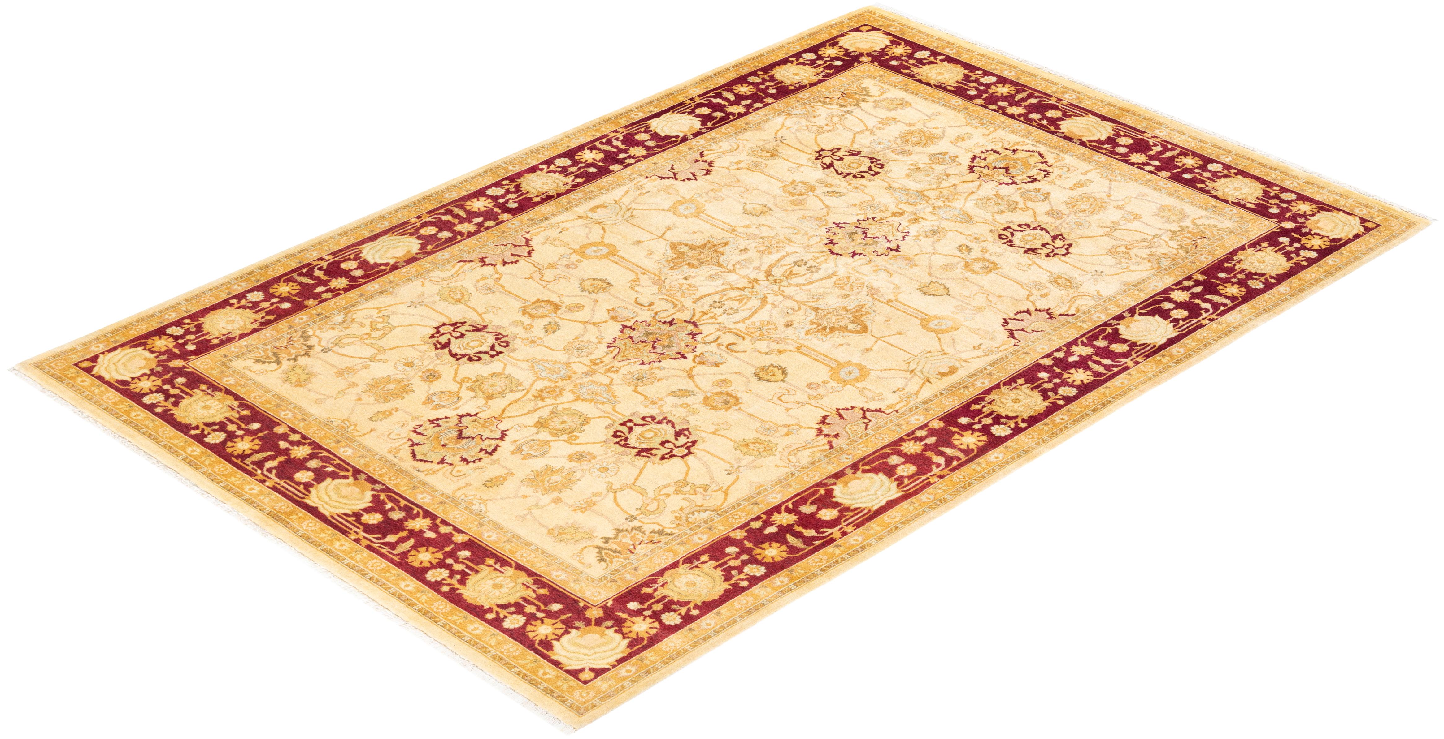 Tapis Oriental Mogul ivoire noué à la main, unique en son genre en vente 2
