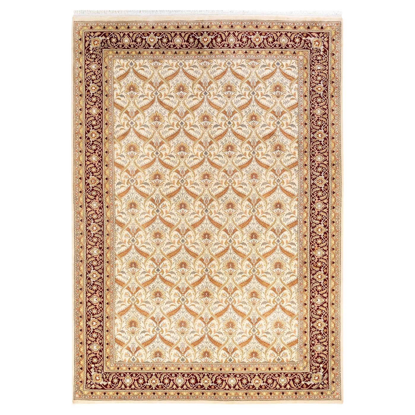 One-of-a-Kind Hand Knotted Oriental Mogul Ivory Area Rug