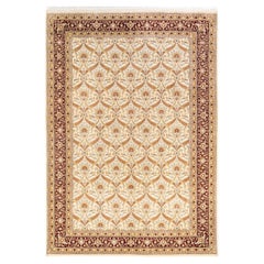 One-of-a-Kind Hand Knotted Oriental Mogul Ivory Area Rug