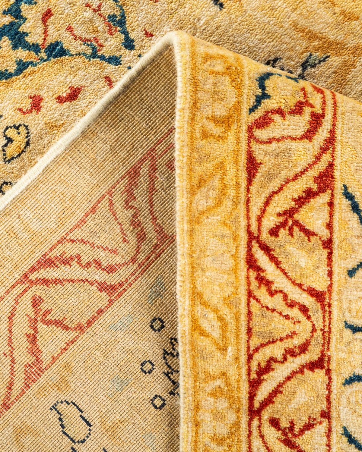 Handgeknüpfter orientalischer Mogul Elfenbeinfarbener Teppich, Unikat (Wolle) im Angebot