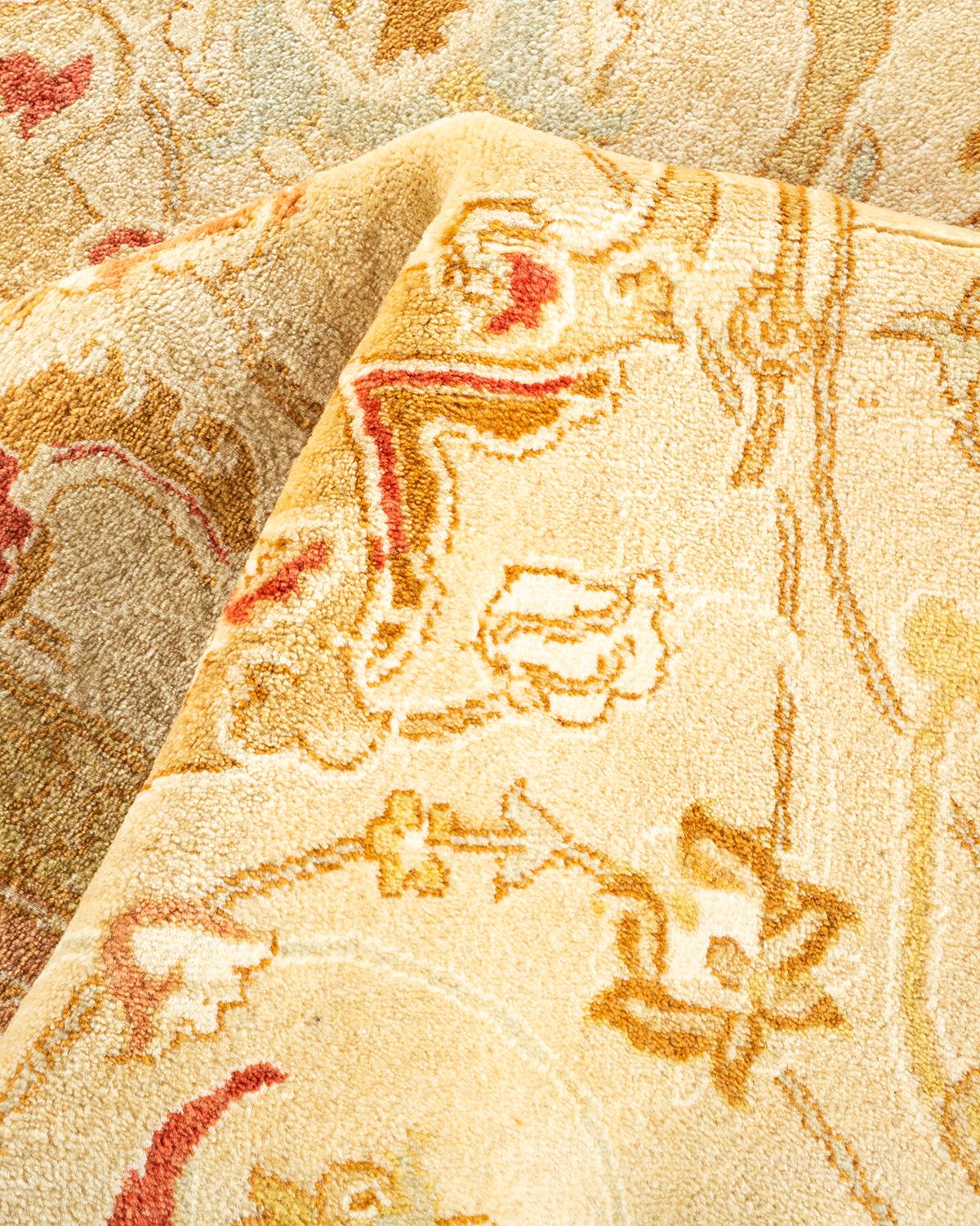 One-of-a-kind Hand Knotted Oriental Mogul Ivory Area Rug For Sale 1