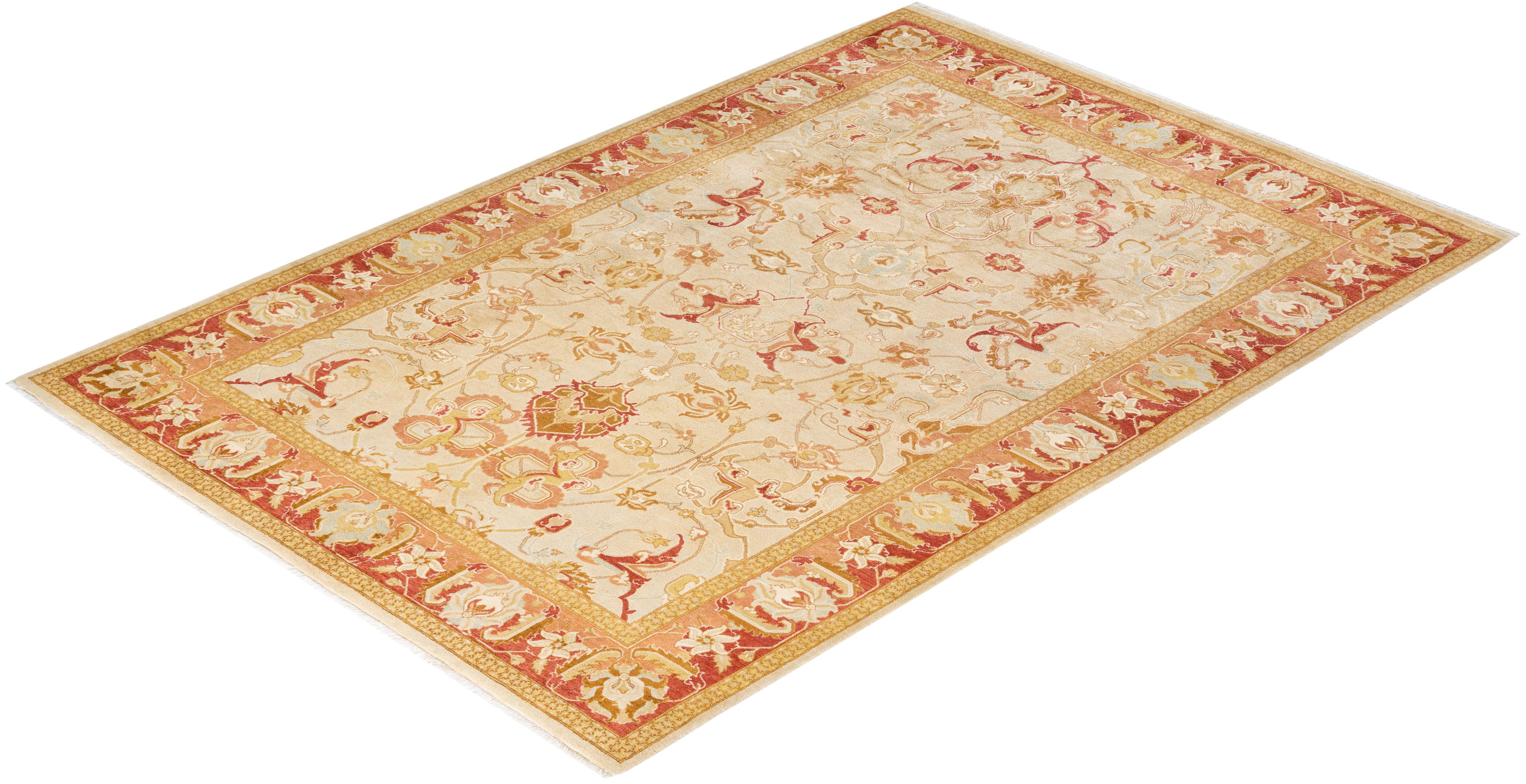 One-of-a-kind Hand Knotted Oriental Mogul Ivory Area Rug For Sale 2
