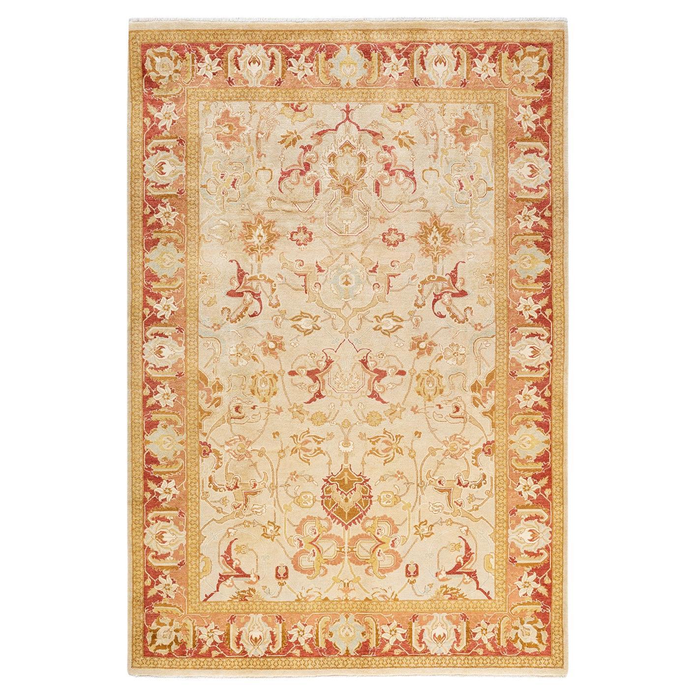 One-of-a-kind Hand Knotted Oriental Mogul Ivory Area Rug For Sale