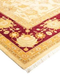 Handgeknüpfter orientalischer Mogul Elfenbeinfarbener Teppich, Unikat