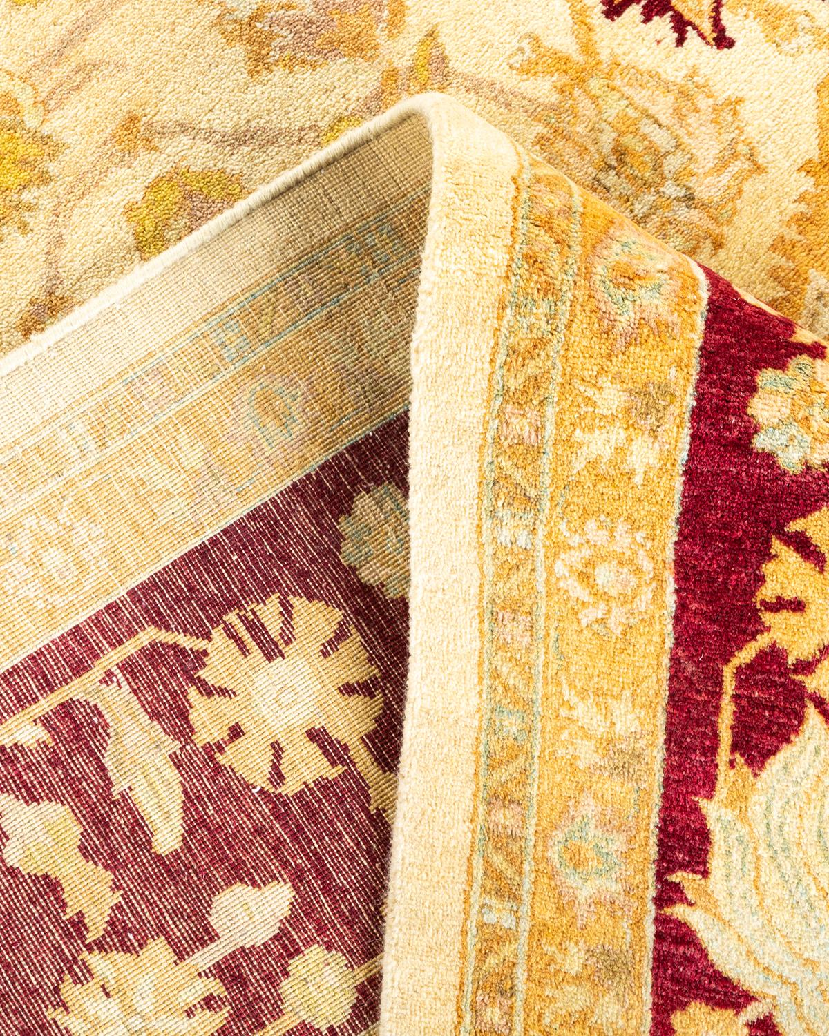 Handgeknüpfter orientalischer Mogul Elfenbeinfarbener Teppich, Unikat (Wolle) im Angebot