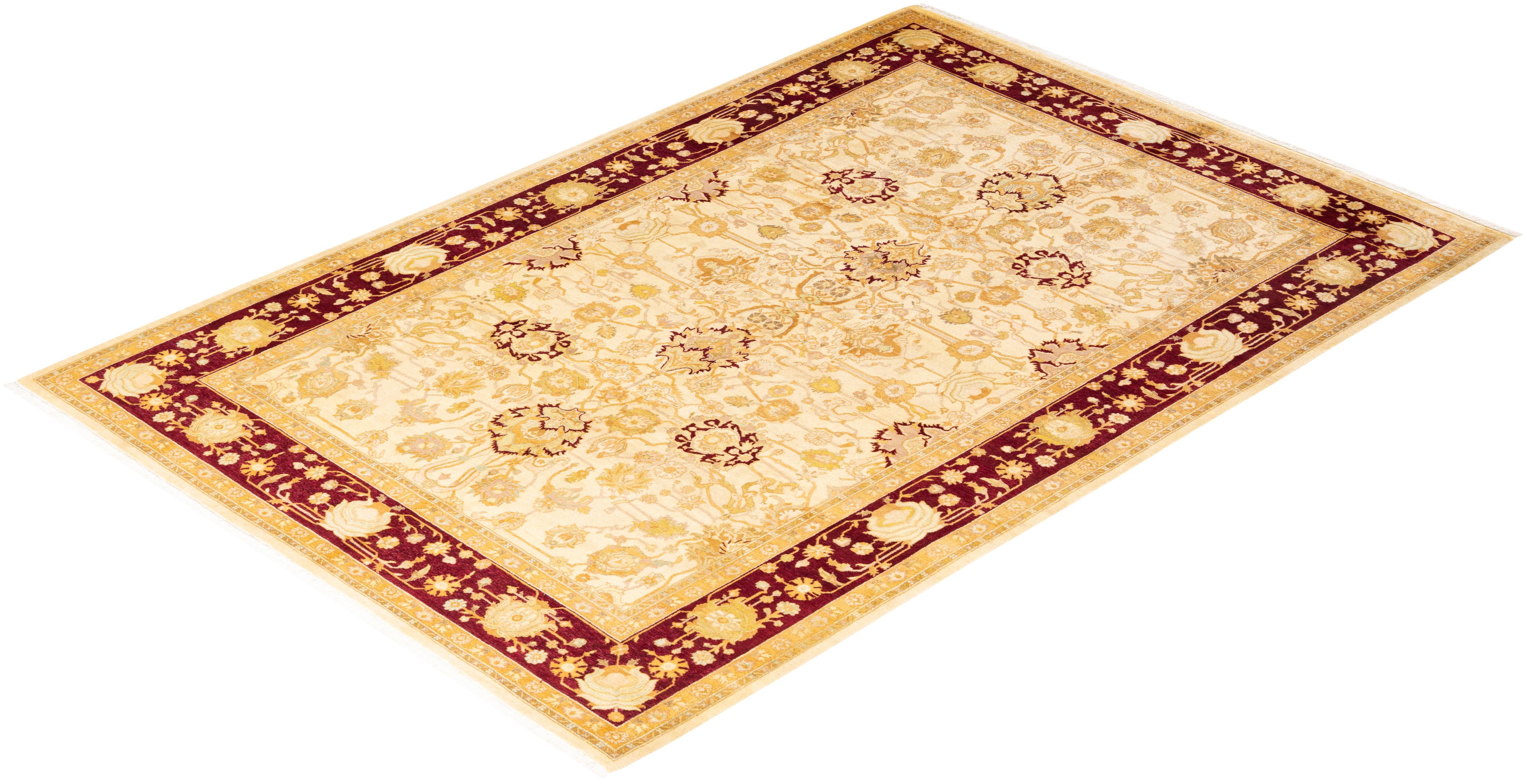Handgeknüpfter orientalischer Mogul Elfenbeinfarbener Teppich, Unikat im Angebot 2