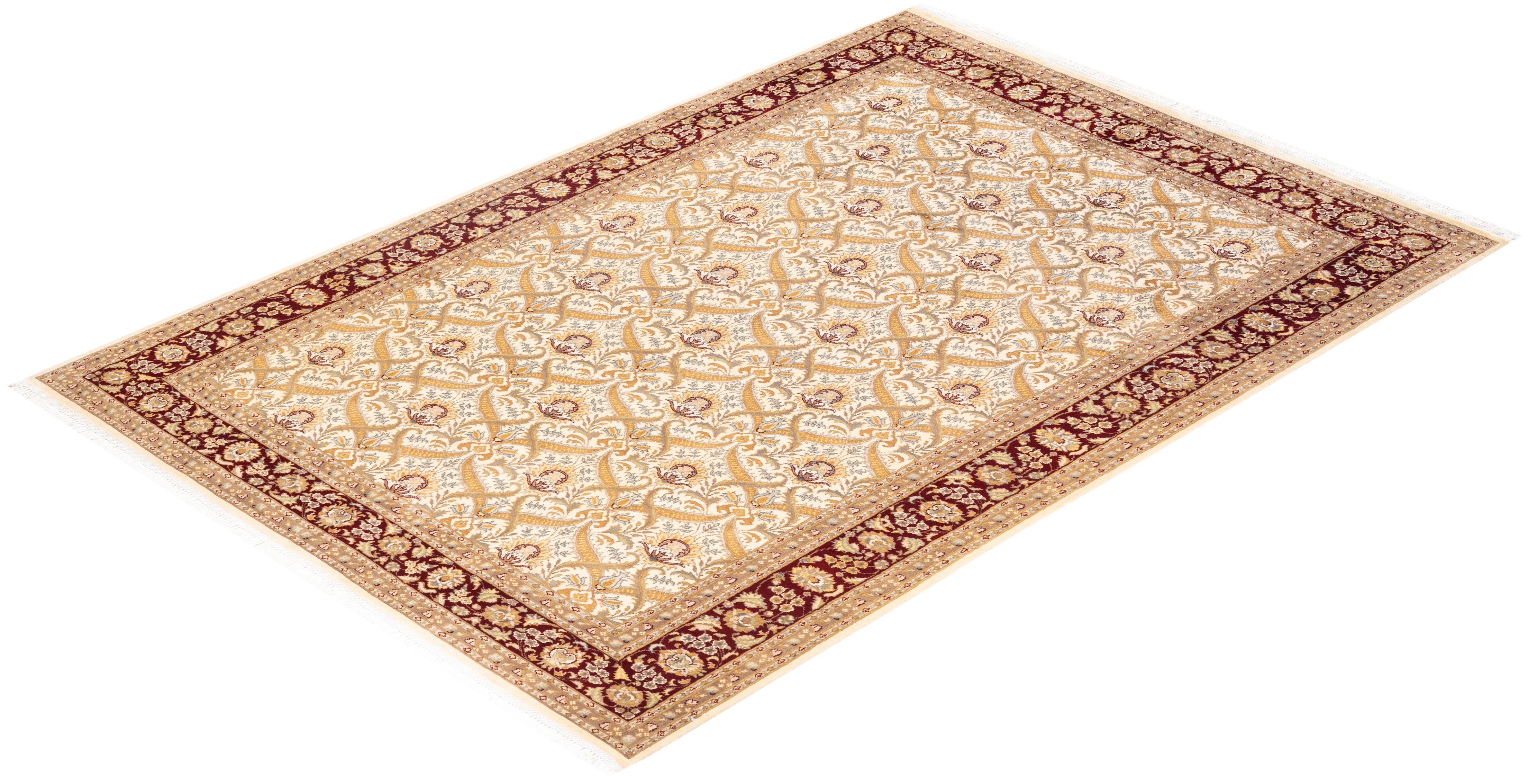 Tapis Oriental Mogul ivoire noué à la main, unique en son genre en vente 2