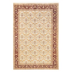Tapis Oriental Mogul ivoire noué à la main, unique en son genre