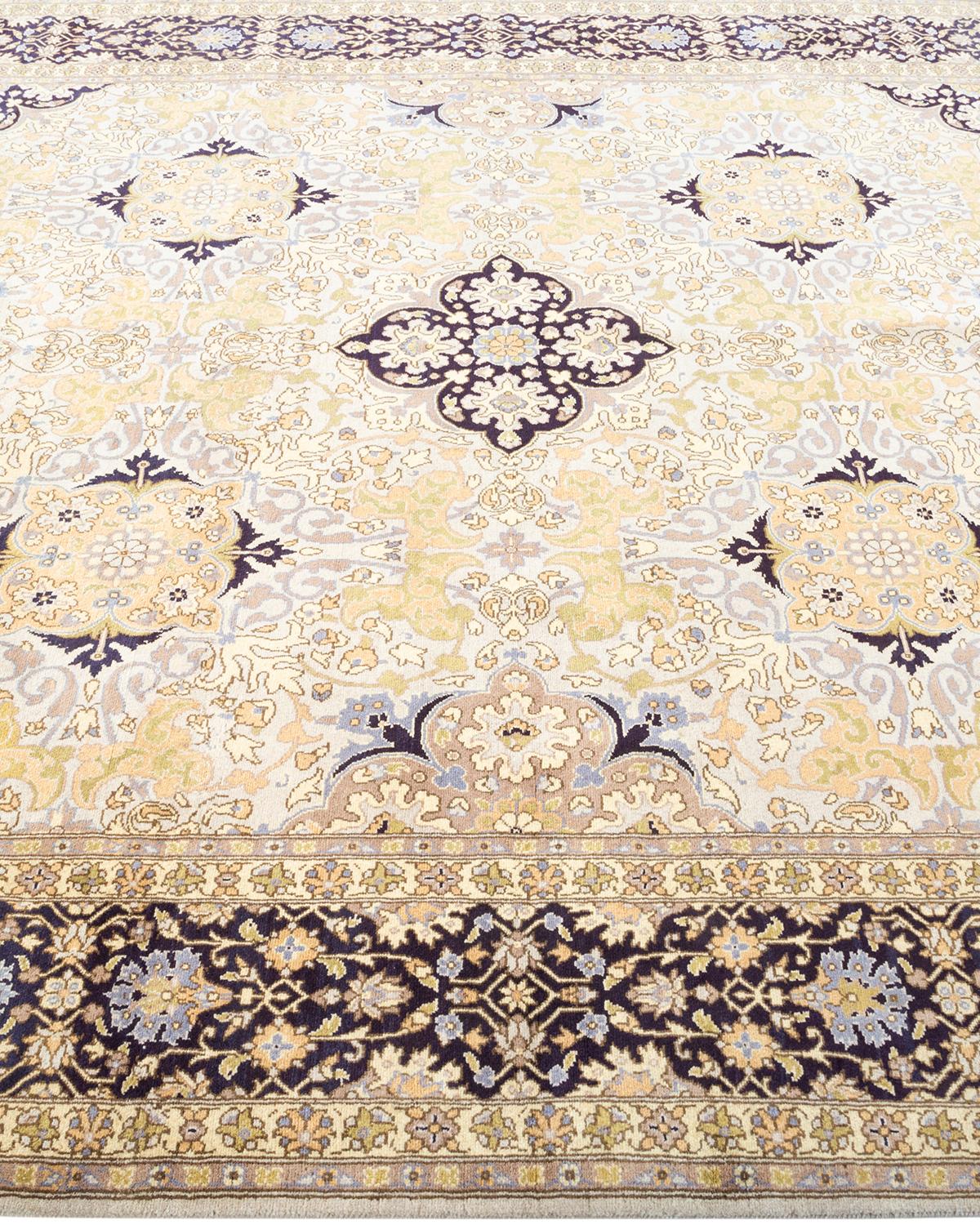 Handgeknüpfter orientalischer Mogul elfenbeinfarbener Teppich in Elfenbein, Unikat im Zustand „Neu“ im Angebot in Norwalk, CT