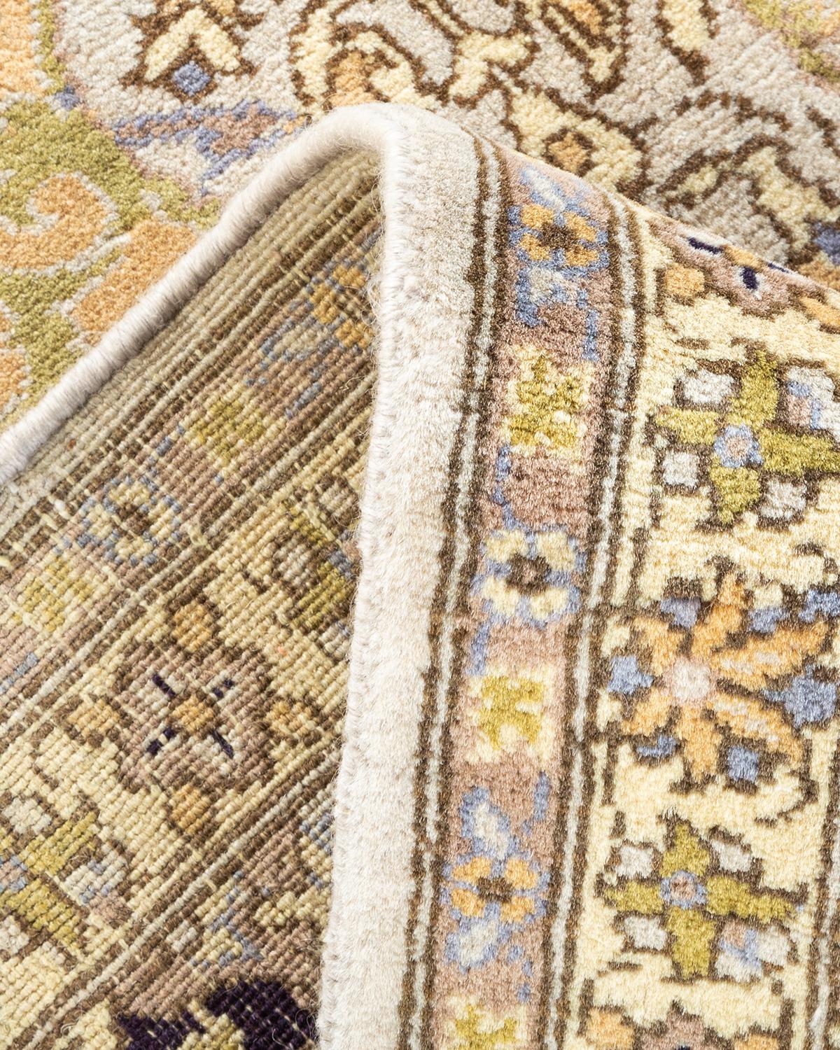 Handgeknüpfter orientalischer Mogul elfenbeinfarbener Teppich in Elfenbein, Unikat (Wolle) im Angebot