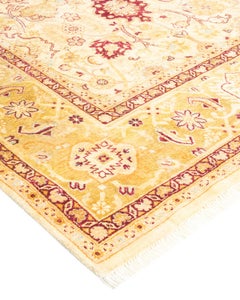 Handgeknüpfter orientalischer Mogul Elfenbeinfarbener Teppich, Unikat