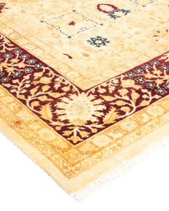 Handgeknüpfter orientalischer Mogul Elfenbeinfarbener Teppich, Unikat