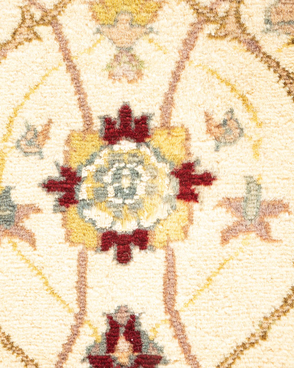 Pakistani One-Of-A-Kind Hand Knotted Oriental Mogul Ivory Area Rug 6' 2