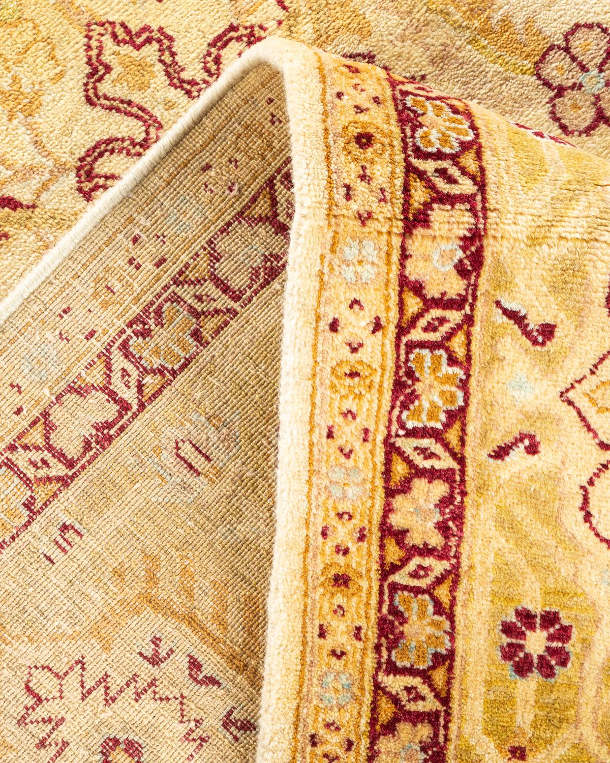 Handgeknüpfter orientalischer Mogul Elfenbeinfarbener Teppich, Unikat (Wolle) im Angebot
