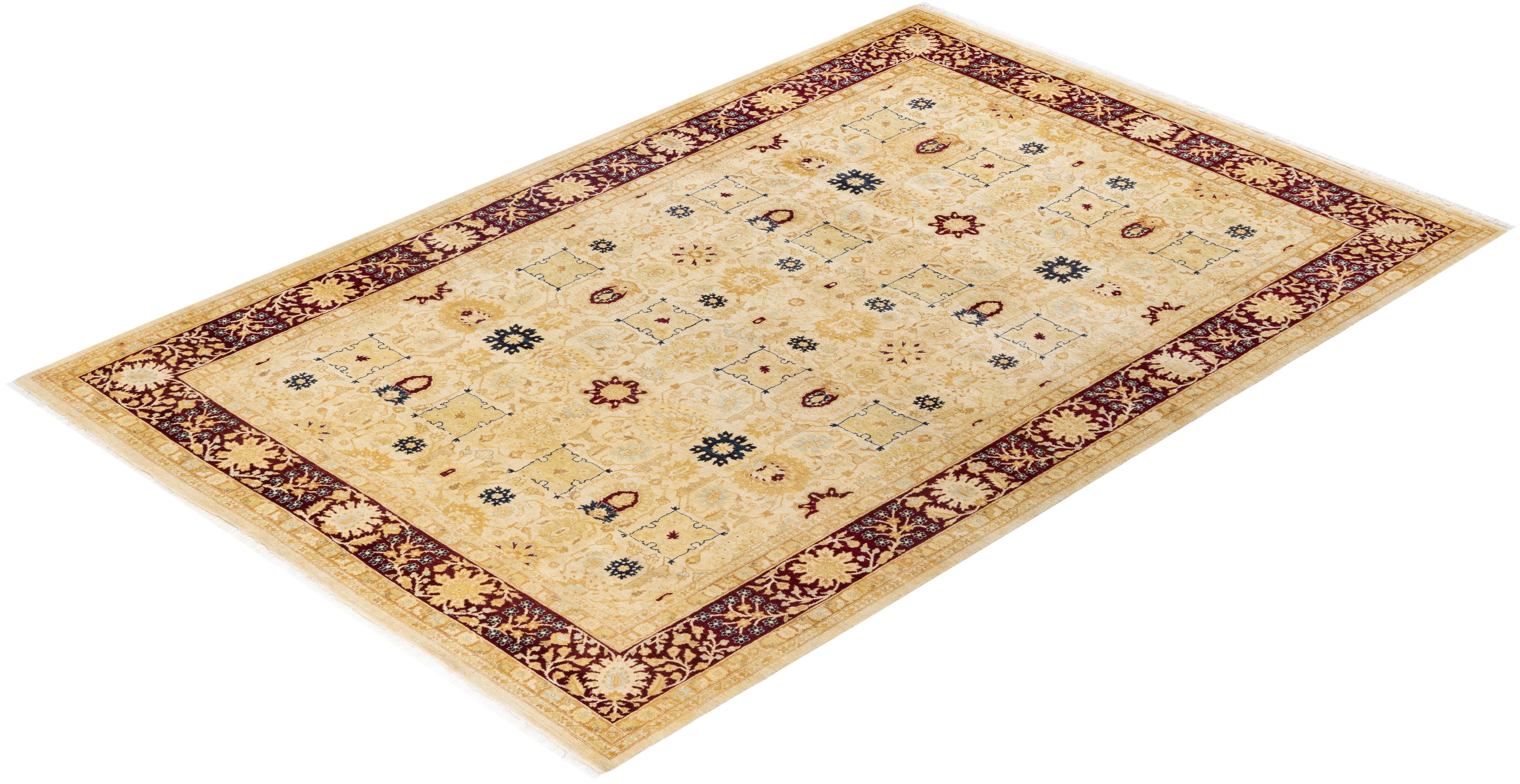 One-Of-A-Kind Hand Knotted Oriental Mogul Ivory Area Rug For Sale 2