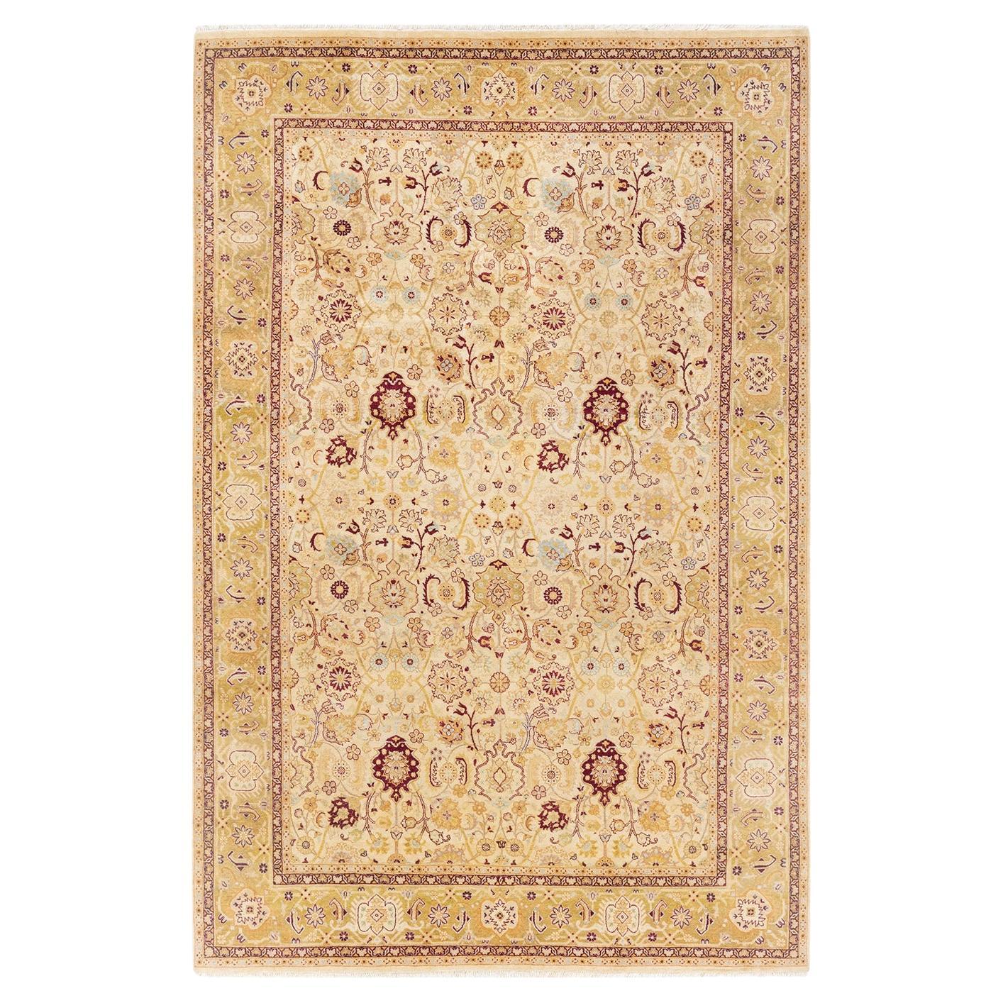 Tapis Oriental Mogul ivoire noué à la main unique en son genre