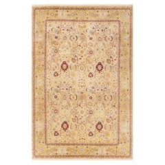Tapis Oriental Mogul ivoire noué à la main unique en son genre