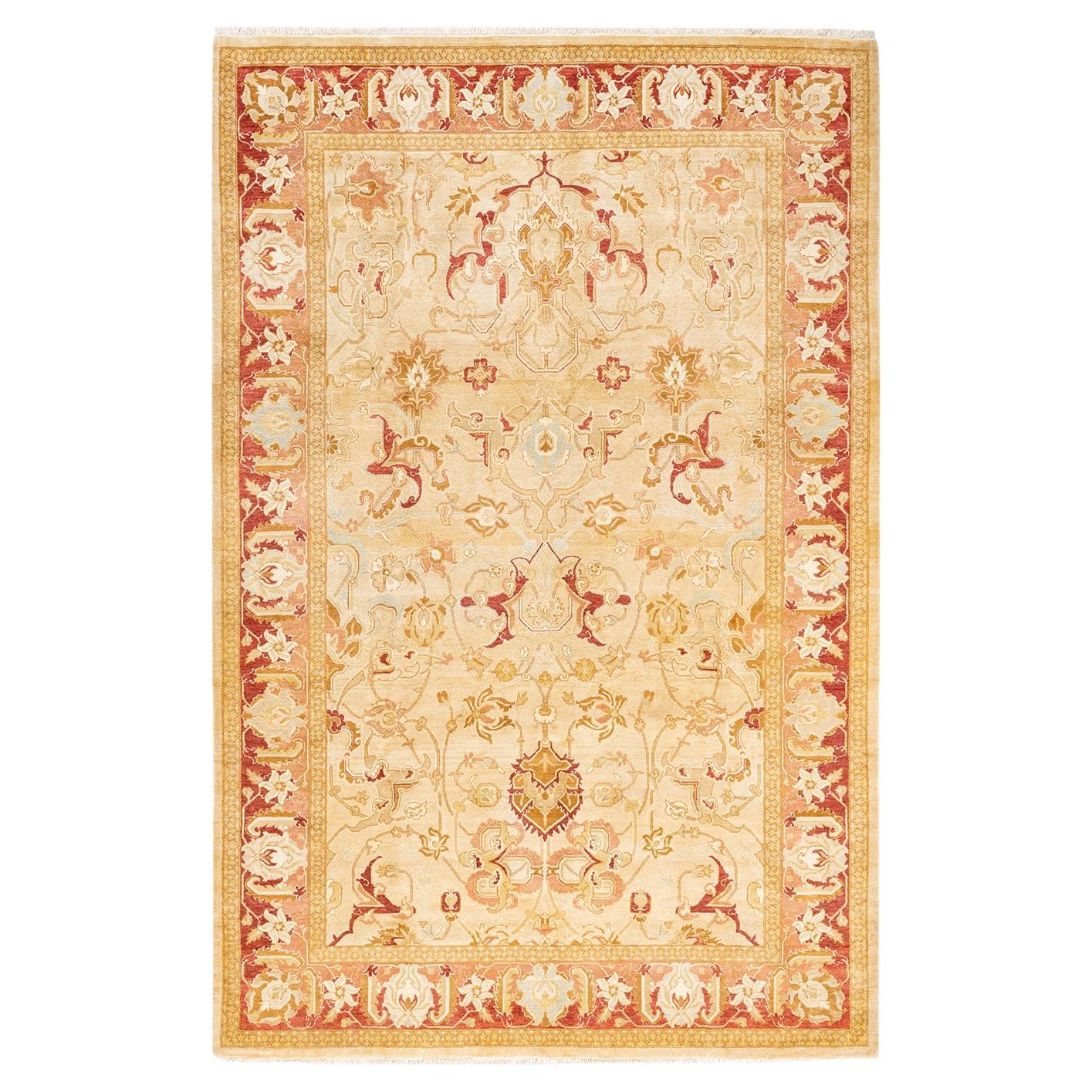 One-Of-A-Kind Hand Knotted Oriental Mogul Ivory Area Rug For Sale