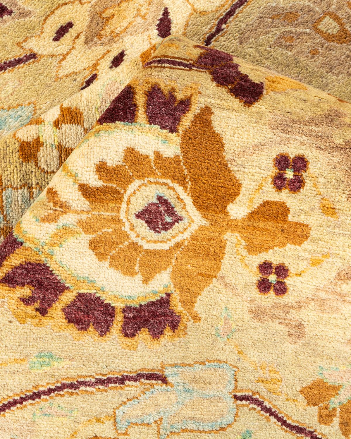 One-of-a-Kind Hand Knotted Oriental Mogul Ivory Area Rug For Sale 1