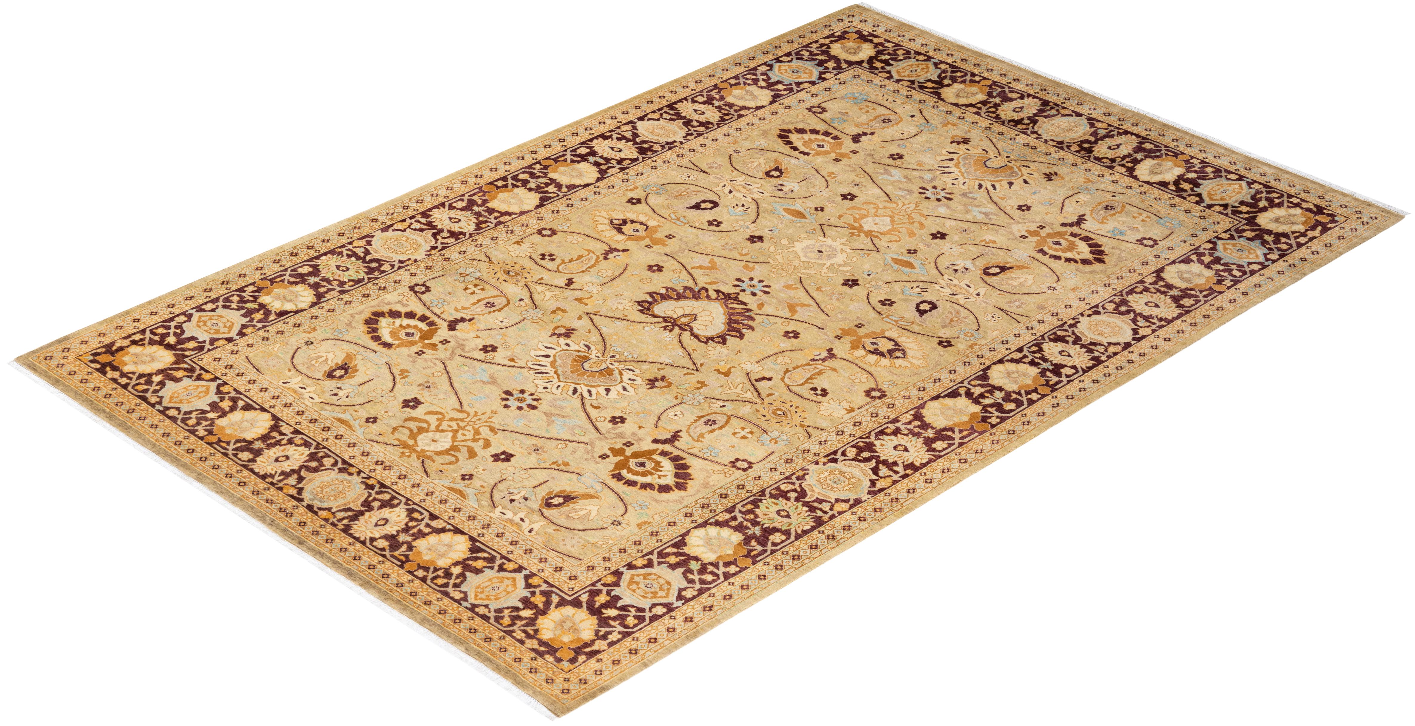 One-of-a-Kind Hand Knotted Oriental Mogul Ivory Area Rug For Sale 2