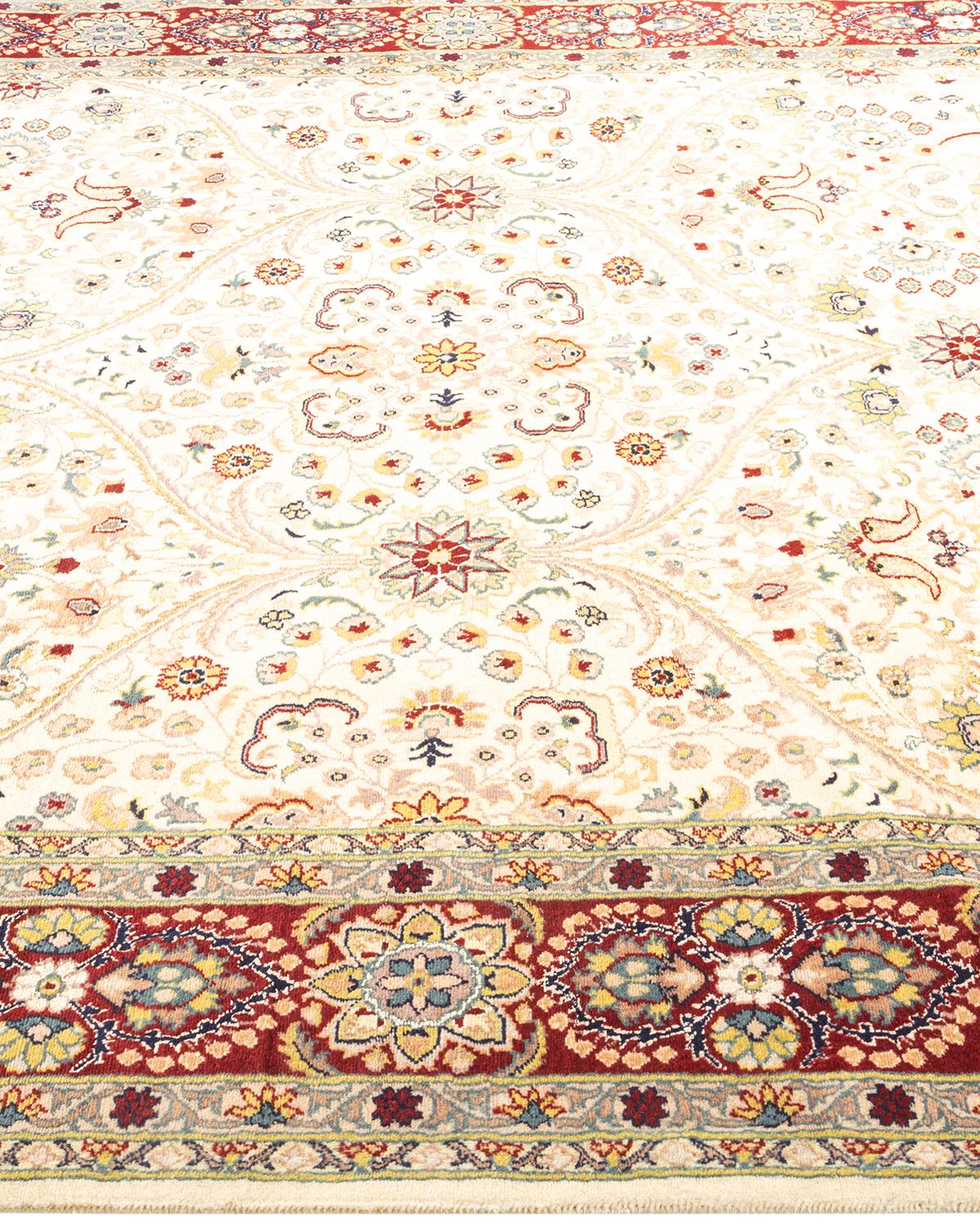 Handgeknüpfter orientalischer Mogul elfenbeinfarbener Teppich in Elfenbein, Unikat im Zustand „Neu“ im Angebot in Norwalk, CT