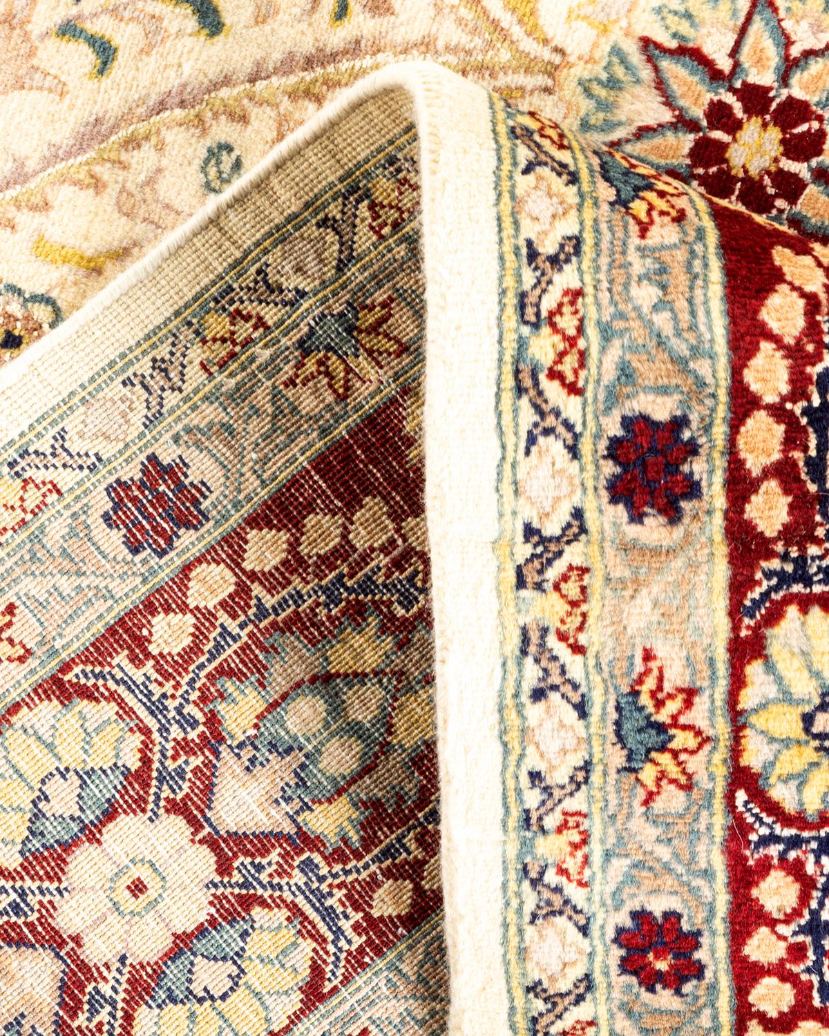 Handgeknüpfter orientalischer Mogul elfenbeinfarbener Teppich in Elfenbein, Unikat (Wolle) im Angebot