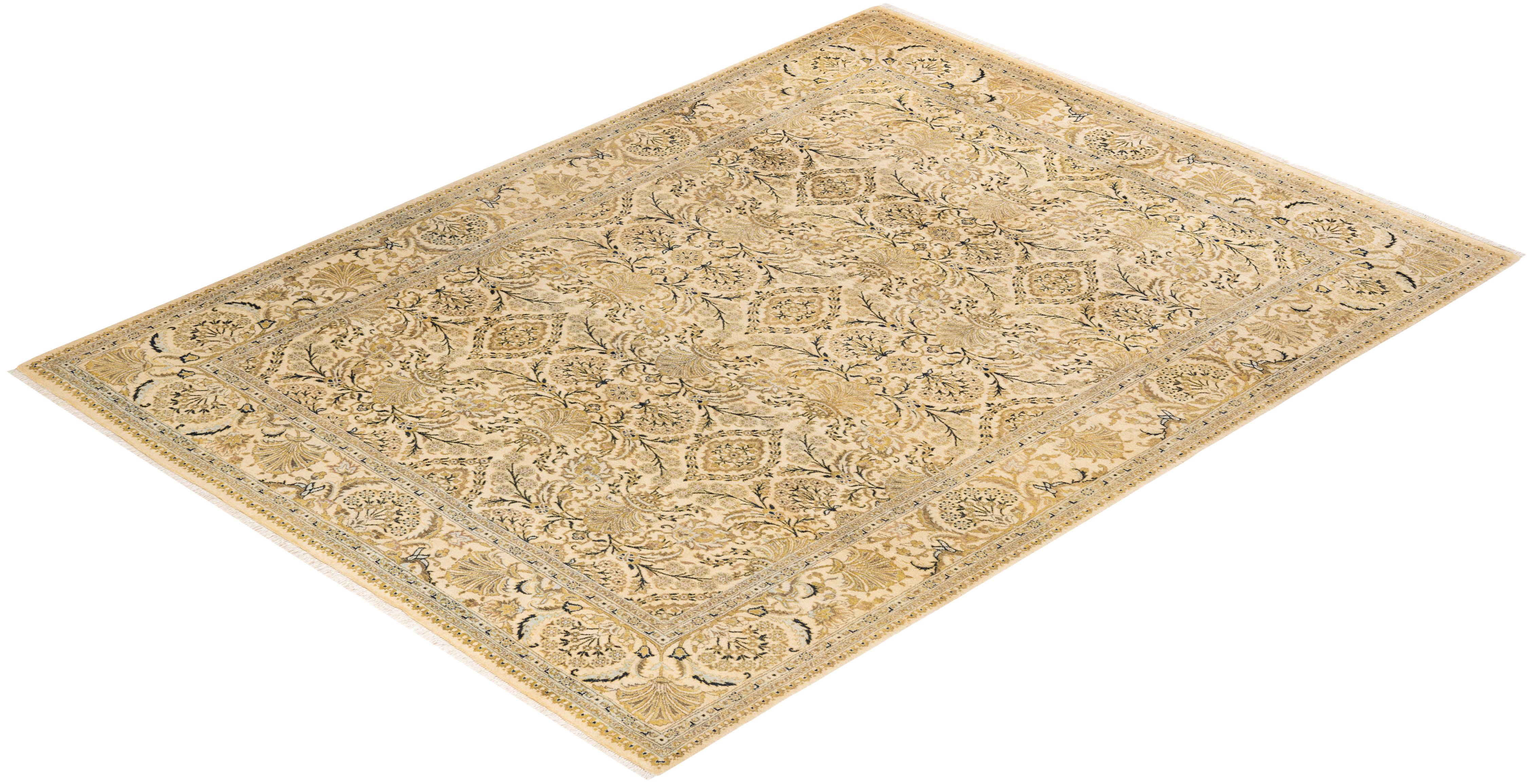 Tapis Oriental Mogul ivoire noué à la main unique en son genre en vente 2