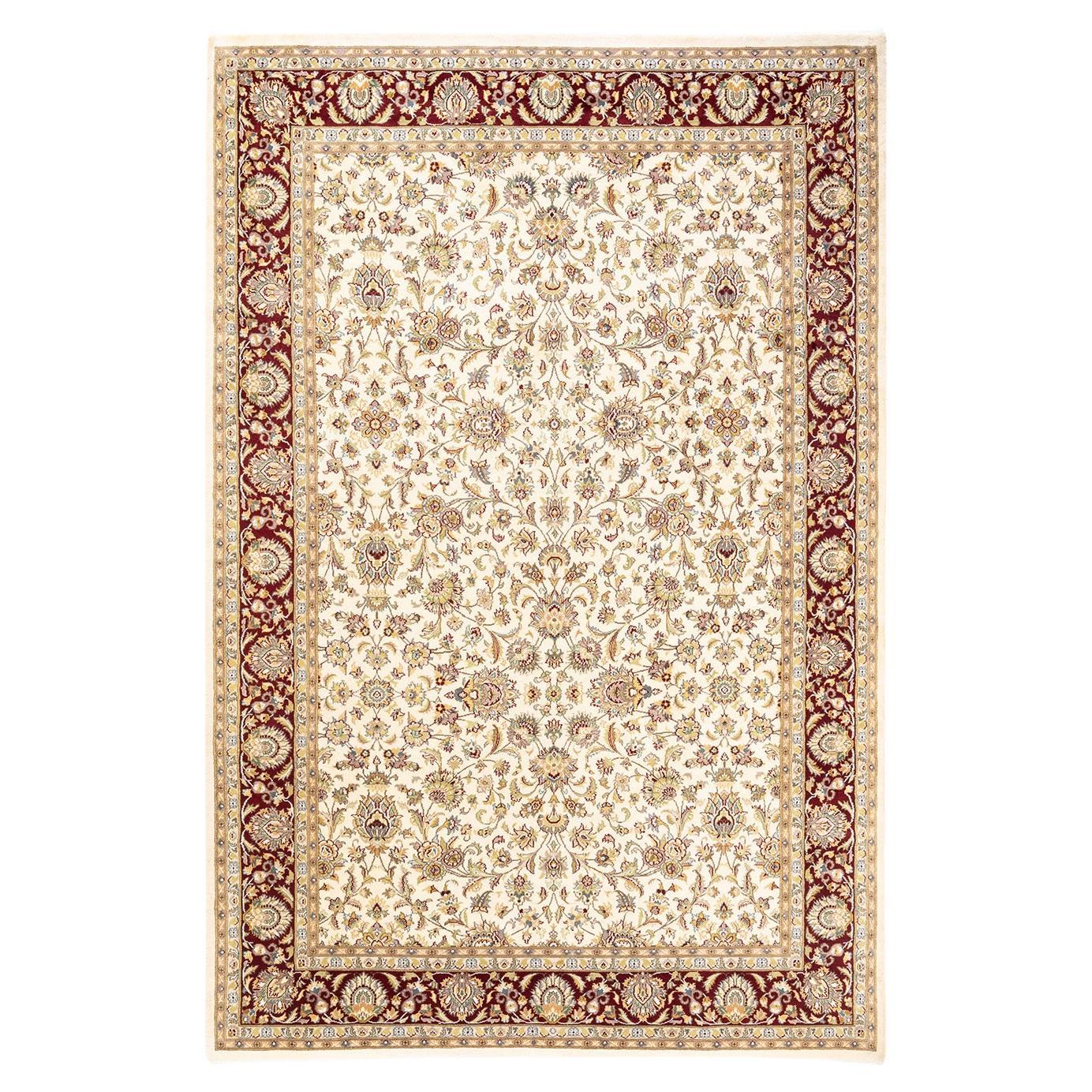 One-Of-A-Kind Hand Knotted Oriental Mogul Ivory Area Rug 6' 3" x 9' 5" For Sale