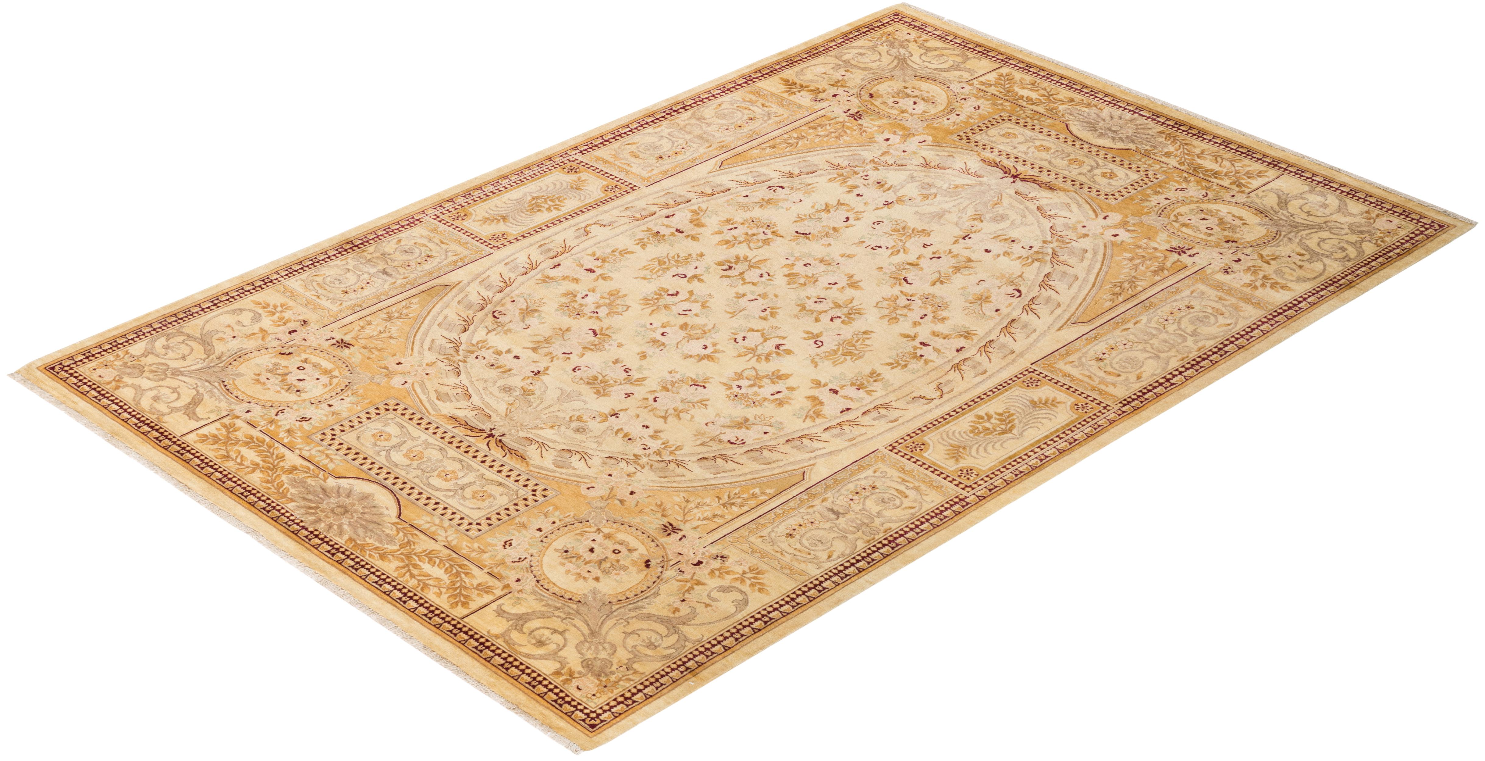 Tapis unique Oriental Mogul ivoire noué à la main unique en son genre en vente 2