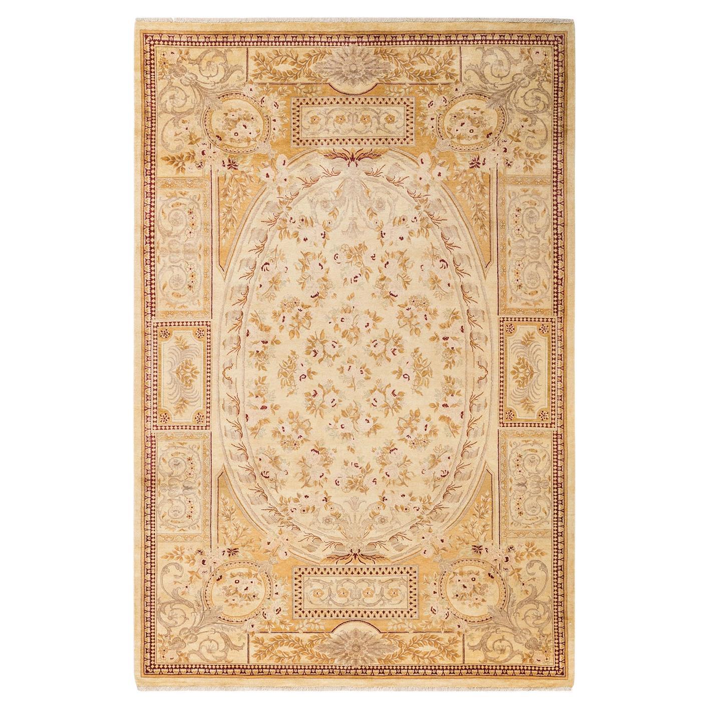 Tapis unique Oriental Mogul ivoire noué à la main unique en son genre