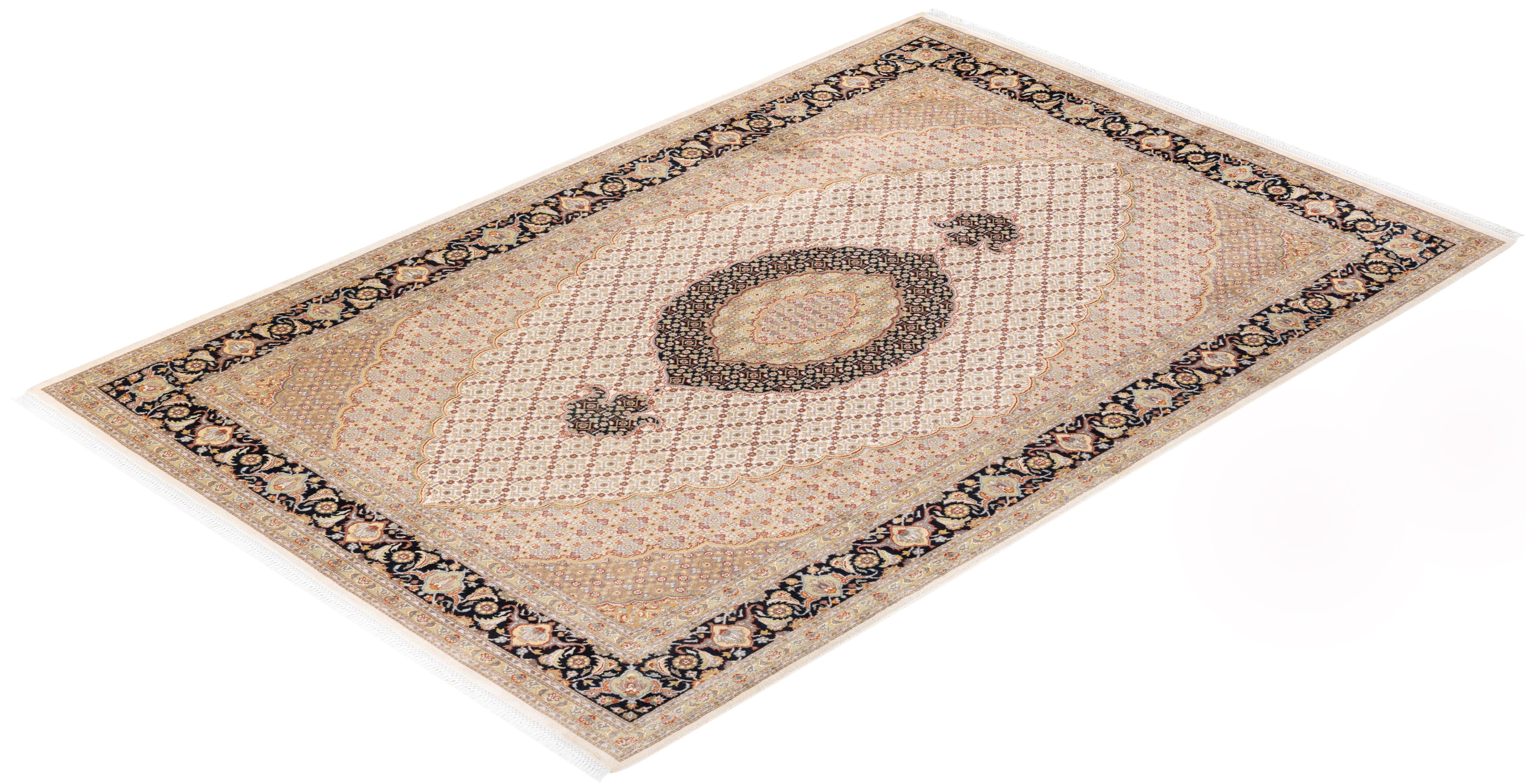 One-Of-A-Kind Hand Knotted Oriental Mogul Ivory Area Rug 6' 8