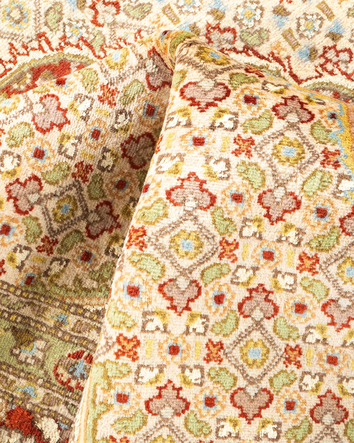Handgeknüpfter orientalischer Mogul elfenbeinfarbener Teppich in Elfenbein, Unikat im Angebot 1
