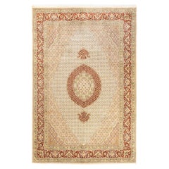 Tapis Oriental Mogul ivoire noué à la main, unique en son genre