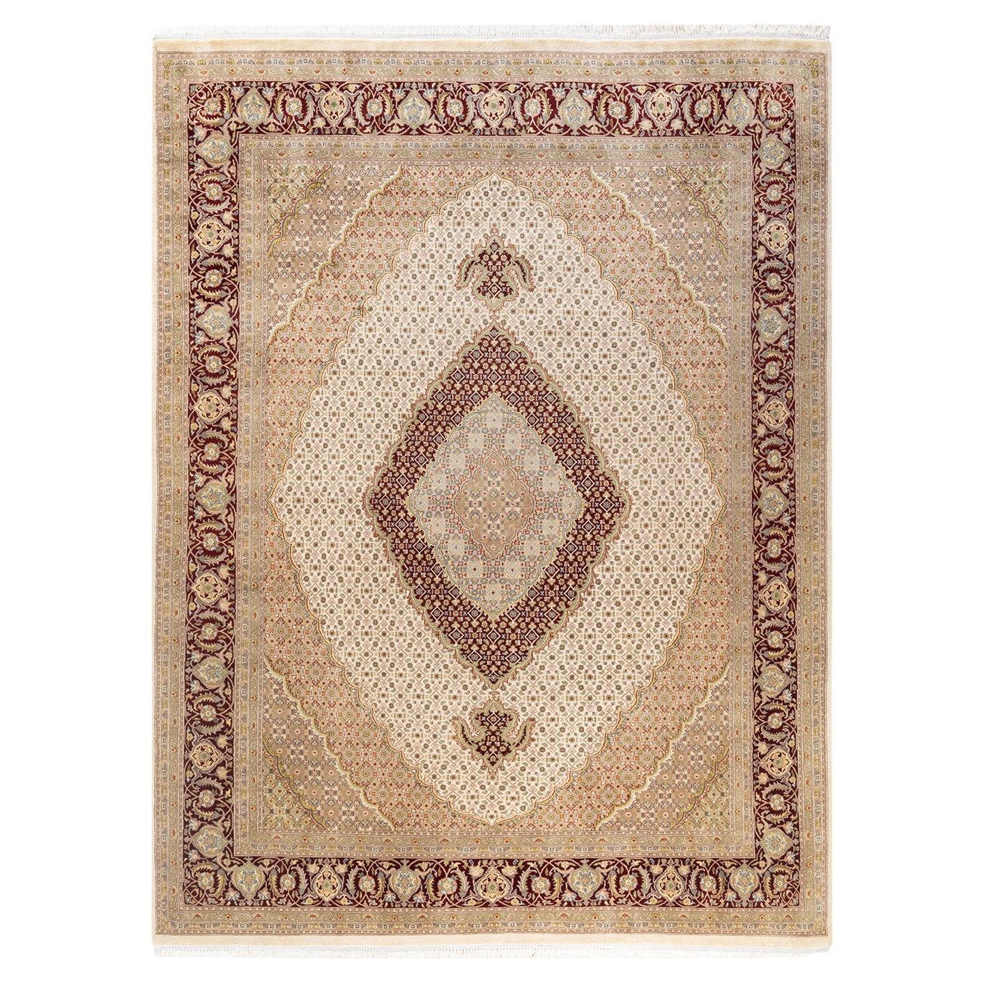 One-Of-A-Kind Hand Knotted Oriental Mogul Ivory Area Rug 7' 10" x 10' 3" For Sale