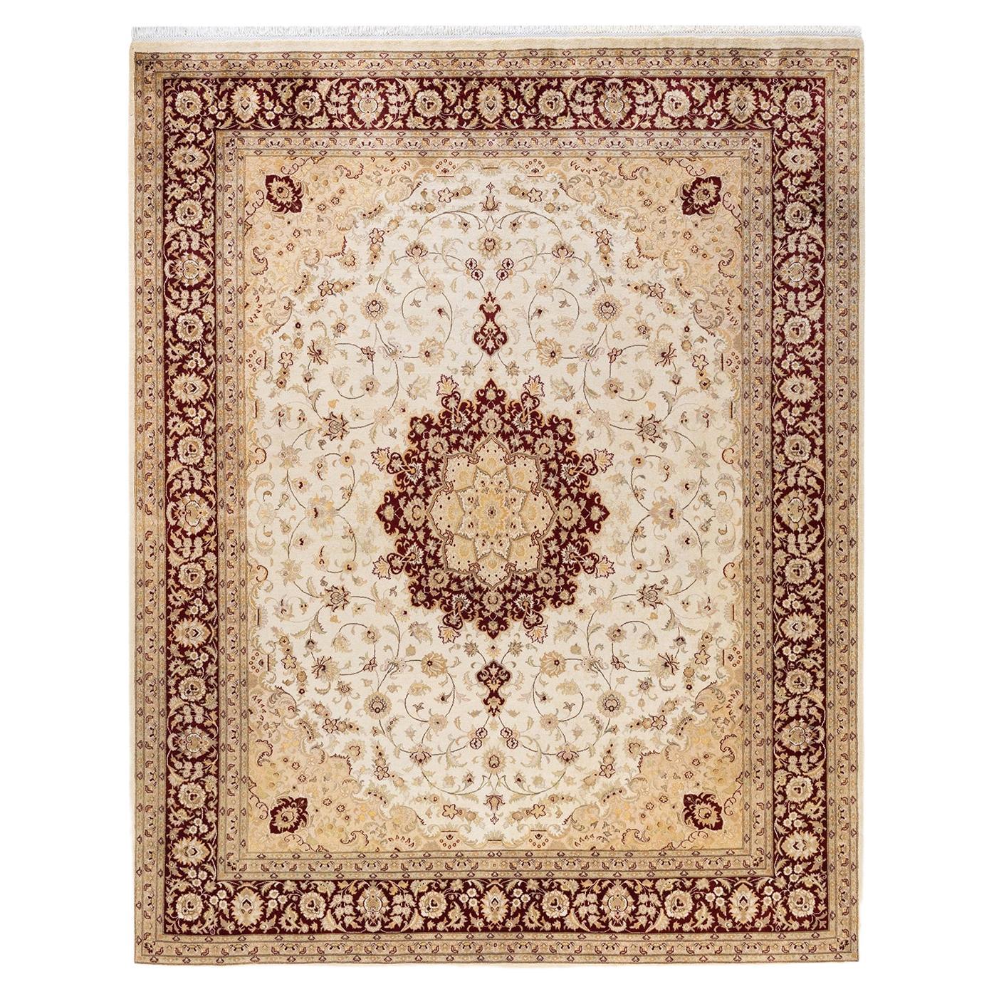 One-of-a-Kind Hand Knotted Oriental Mogul Ivory Area Rug For Sale