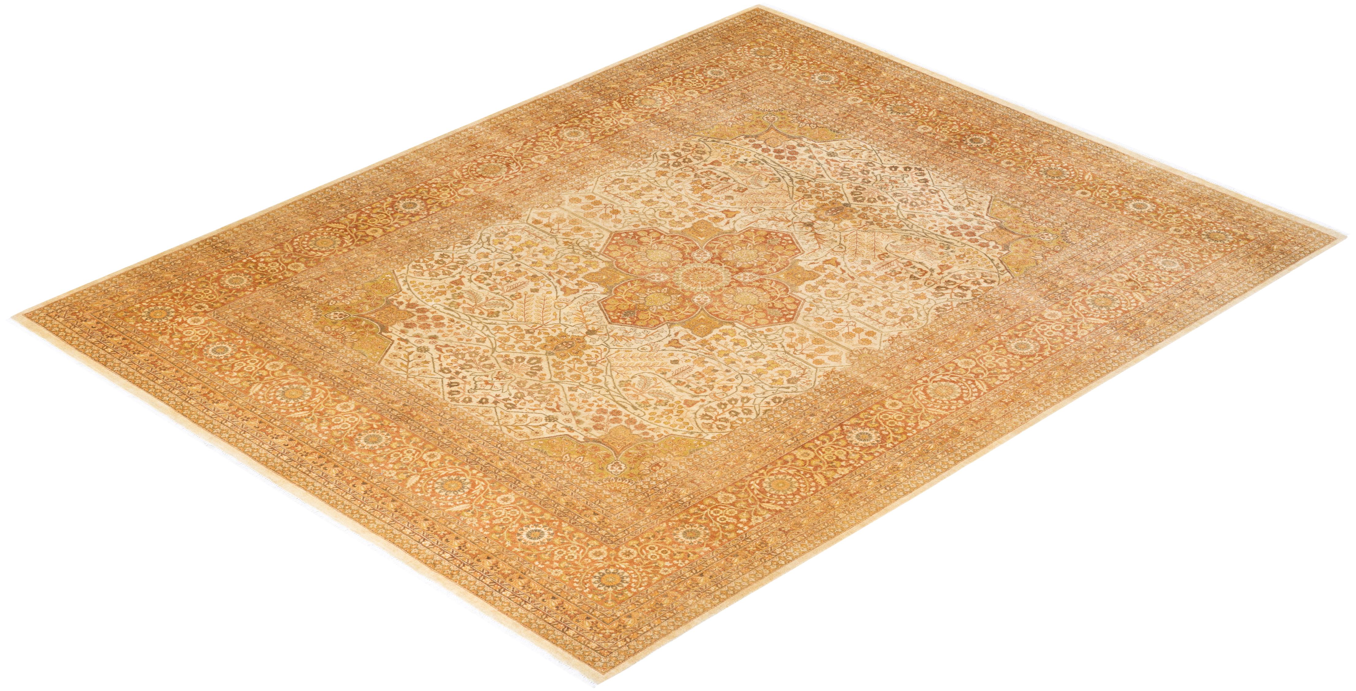 Tapis Oriental Mogul ivoire noué à la main unique en son genre en vente 2