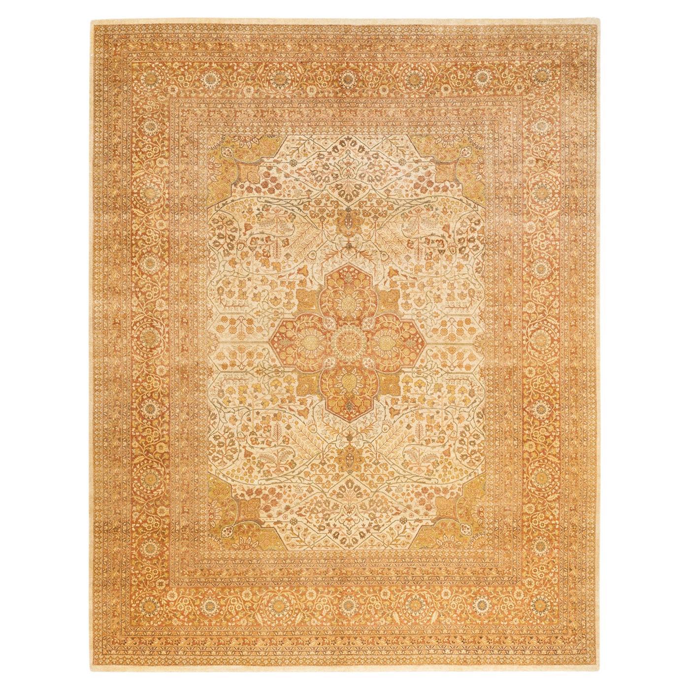 Tapis Oriental Mogul ivoire noué à la main unique en son genre en vente