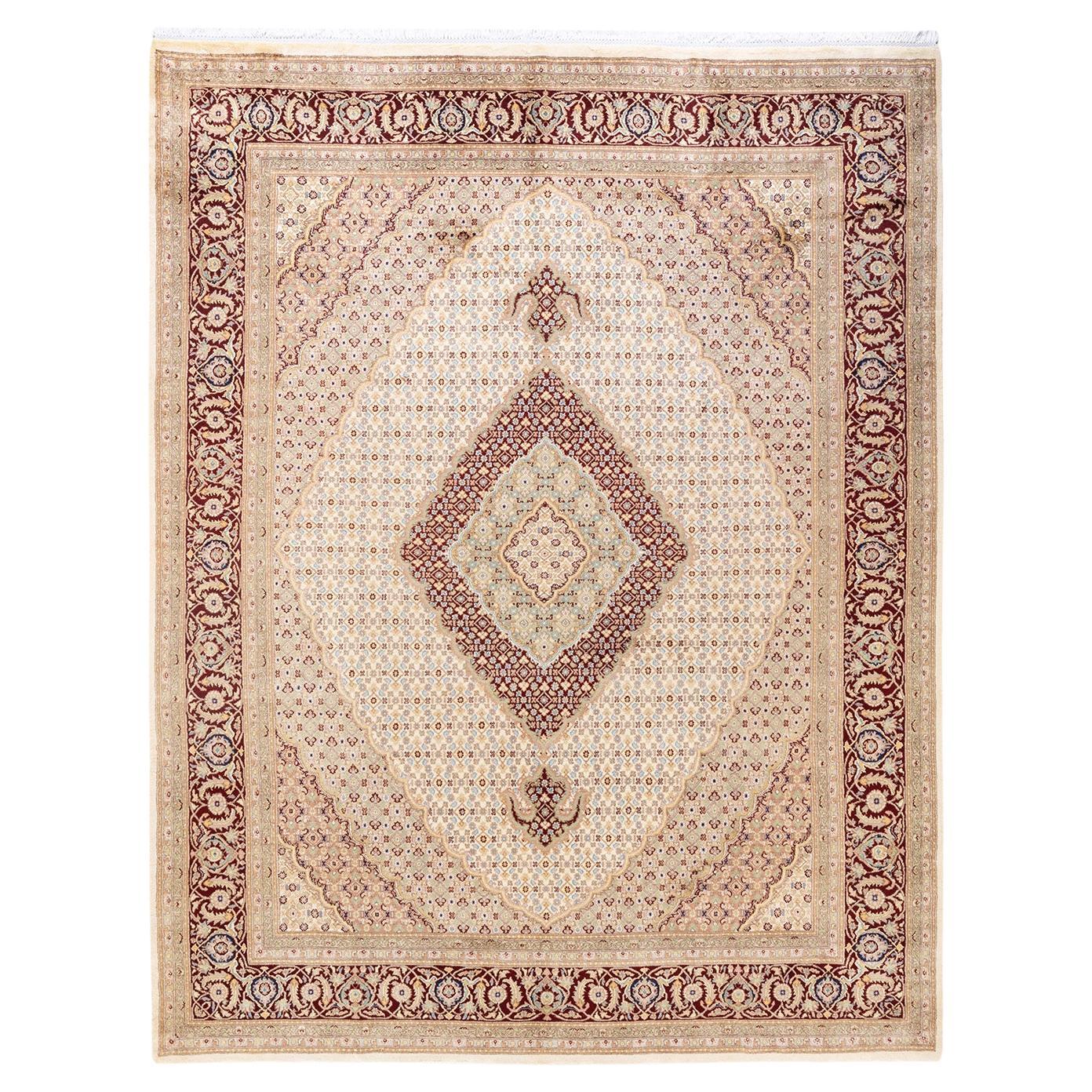 One-Of-A-Kind Hand Knotted Oriental Mogul Ivory Area Rug 8' 0" x 10' 4" For Sale