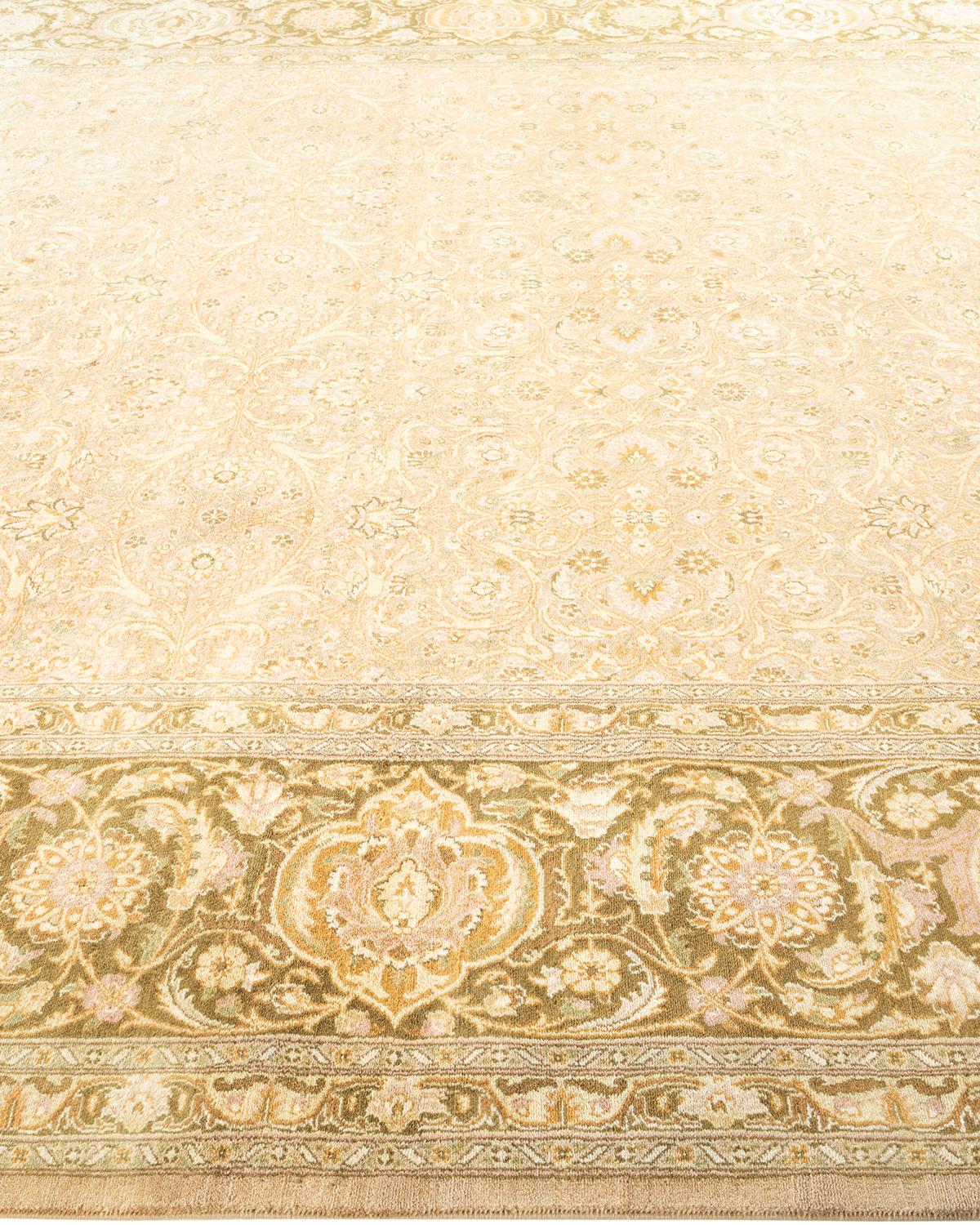 Handgeknüpfter orientalischer Mogul elfenbeinfarbener Teppich in Elfenbein, Unikat im Zustand „Neu“ im Angebot in Norwalk, CT