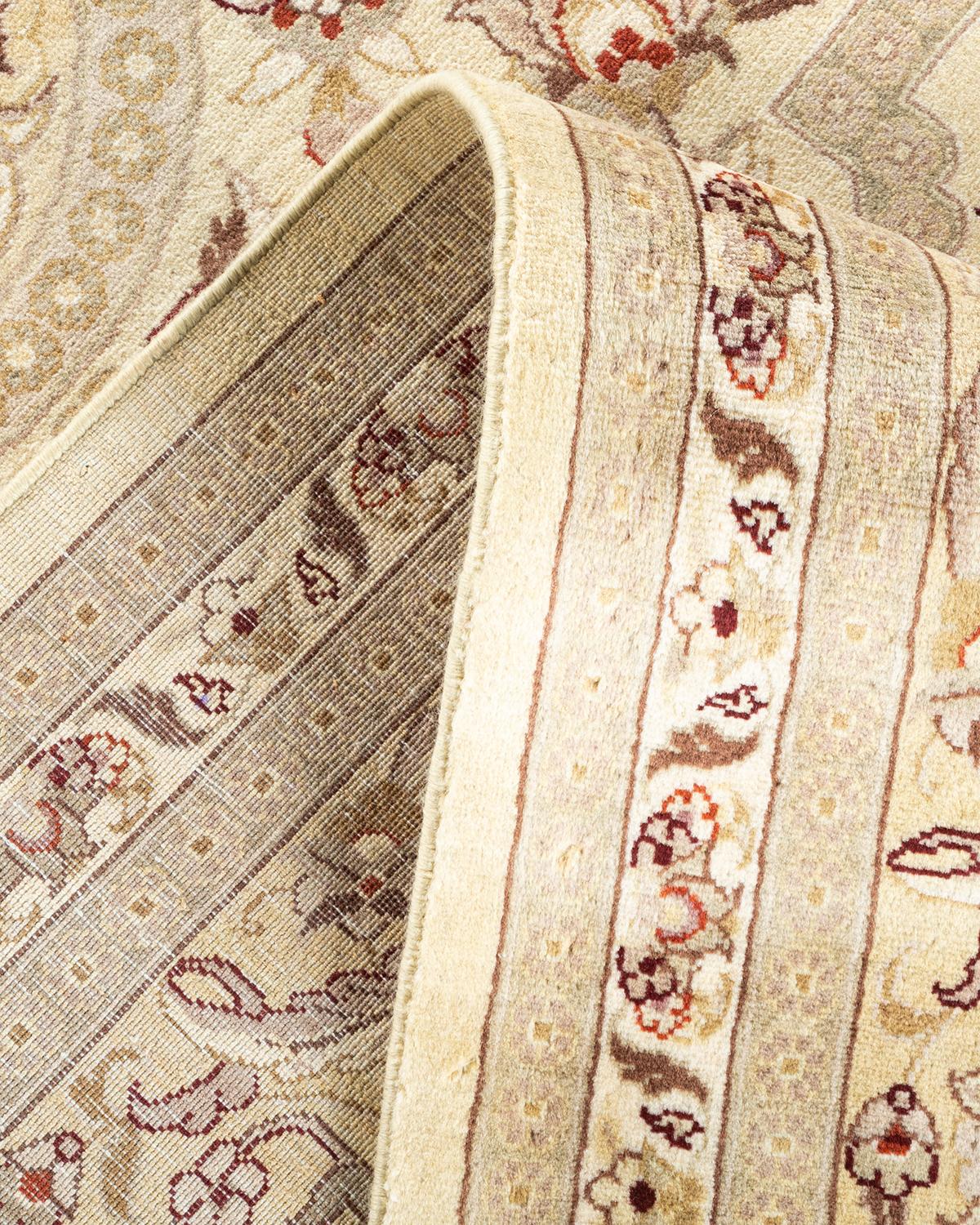 Handgeknüpfter orientalischer Mogul Elfenbeinfarbener Teppich, Unikat (Wolle) im Angebot
